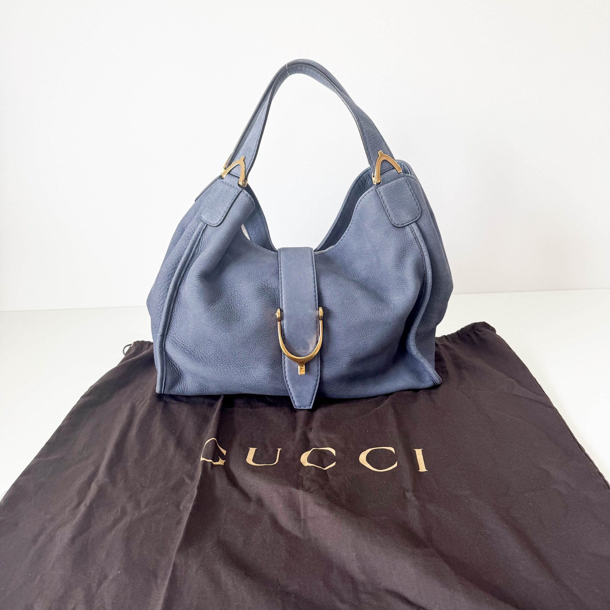 GUCCI Soft Stirrup Blue Suede Handbag, in , Sold by HIVE PRELOVED - Shoulder Bags, ,