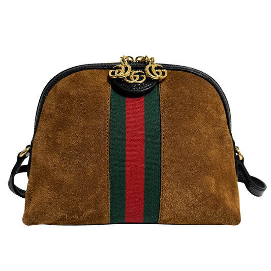 GUCCI Suede Patent Web Small Ophidia Dome Shoulder Bag Nocciola Black, in , Sold by HIVE PRELOVED - Crossbody bag