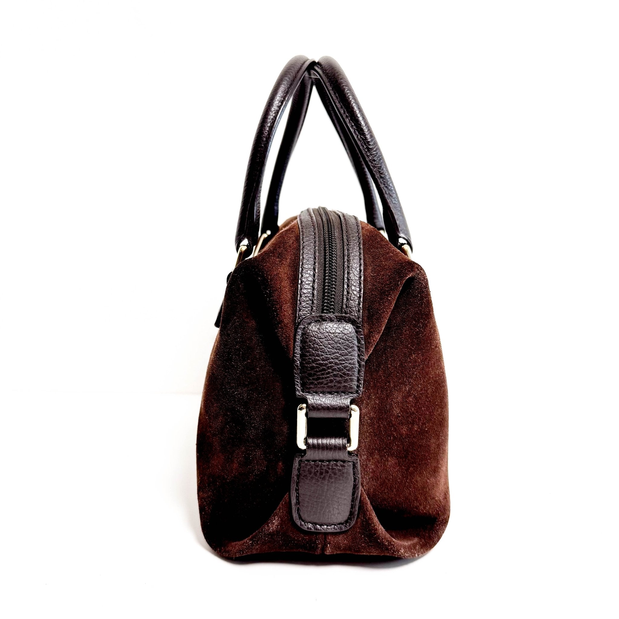 GUCCI Suede Small Boston Bag Brown GG Embossed Leather Bowling, in , Sold by HIVE PRELOVED - Handle Bags, ,