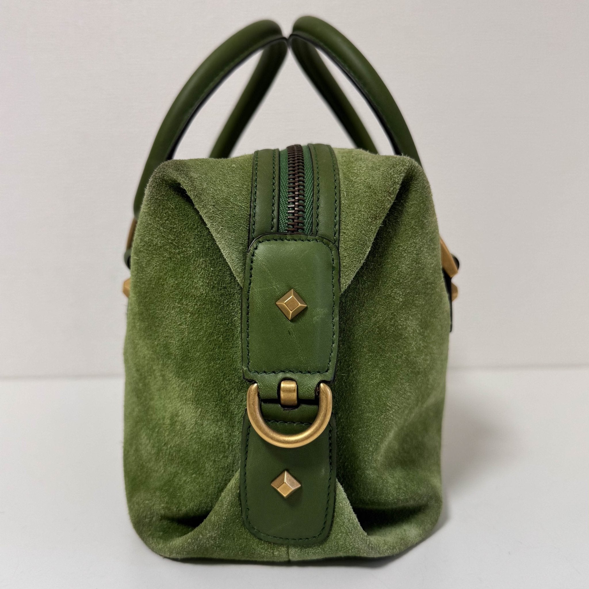 GUCCI Suede Small Boston Bag Green Monogram GG Canvas Leather Bowling, in , Sold by HIVE PRELOVED - Handle Bags, ,