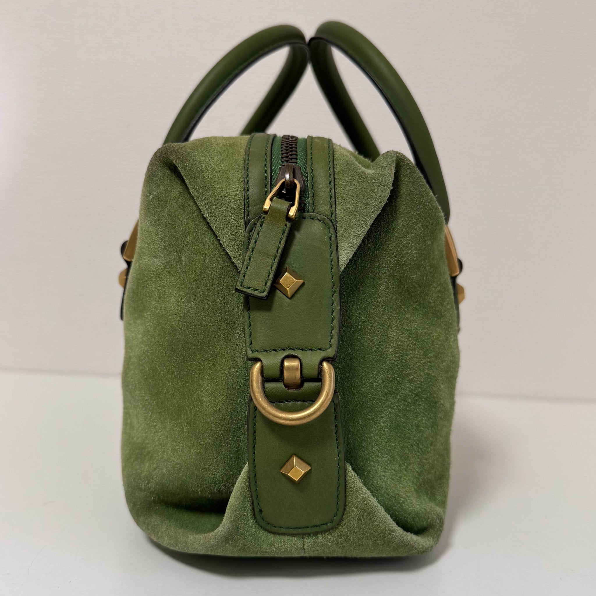 GUCCI Suede Small Boston Bag Green Monogram GG Canvas Leather Bowling, in , Sold by HIVE PRELOVED - Handle Bags, ,