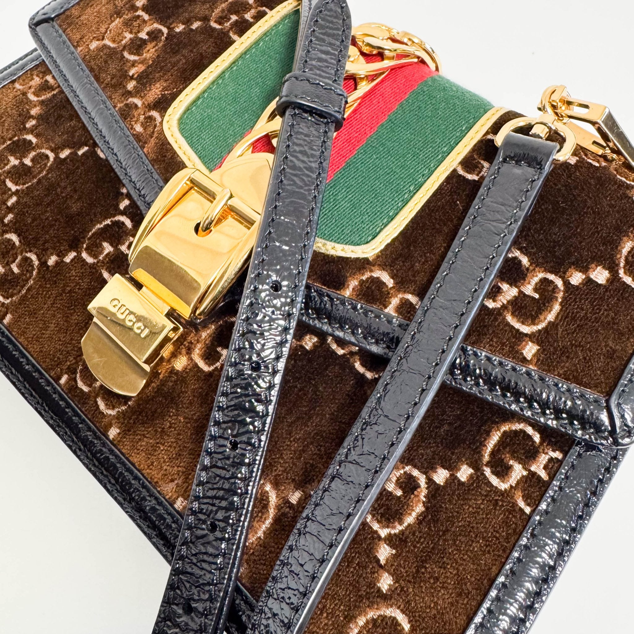 GUCCI Sylvie GG Velvet Brown Suede Small Shoulder Bag, in , Sold by HIVE PRELOVED - Shoulder Bags, ,