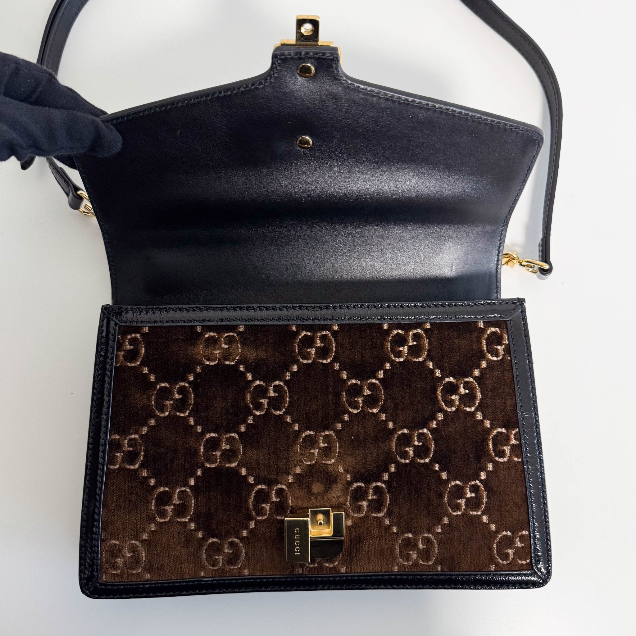 GUCCI Sylvie GG Velvet Brown Suede Small Shoulder Bag, in , Sold by HIVE PRELOVED - Shoulder Bags, ,