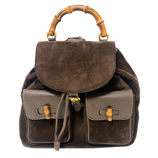 GUCCI Vintage Bamboo Brown Suede Backpack, in , Sold by HIVE PRELOVED - Backpacks, ,