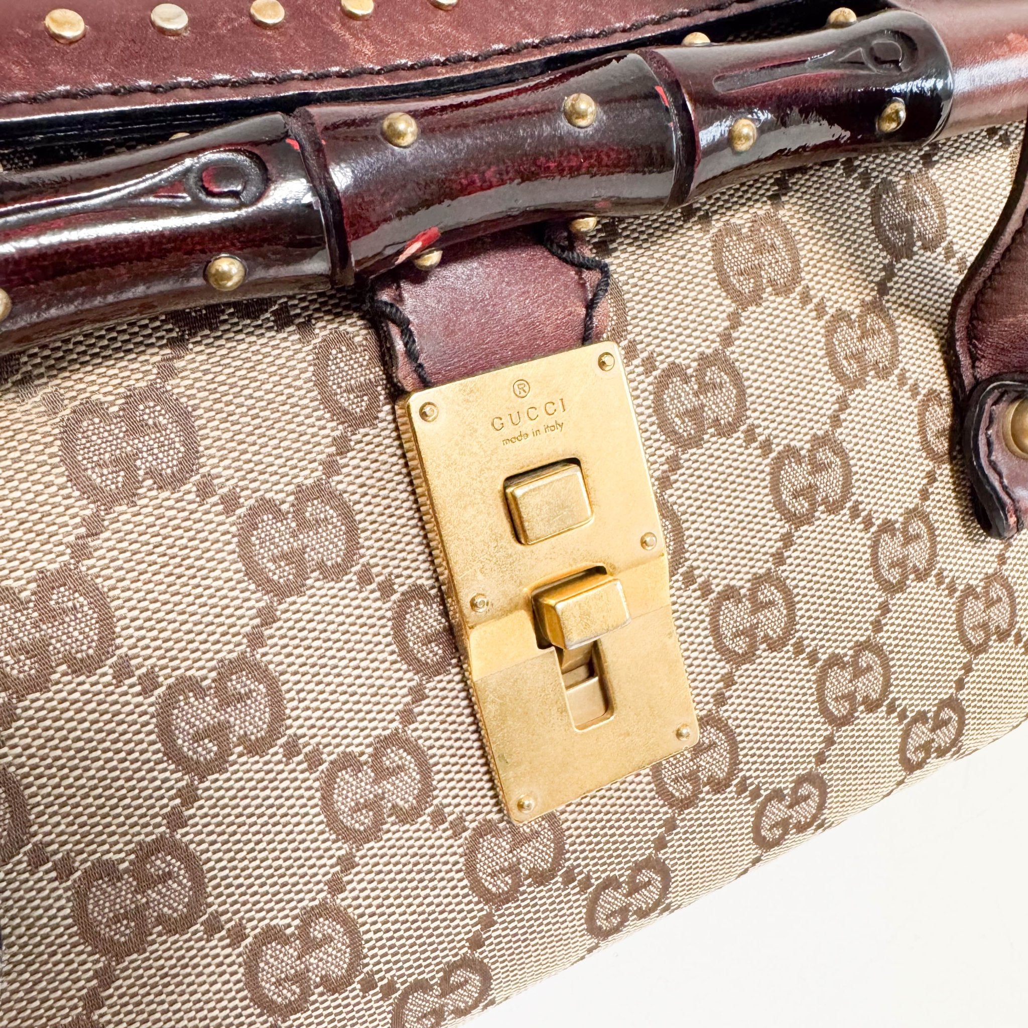 GUCCI Vintage Brown Leather GG Canvas Shoulder Bag, in , Sold by HIVE PRELOVED - Shoulder Bags, ,