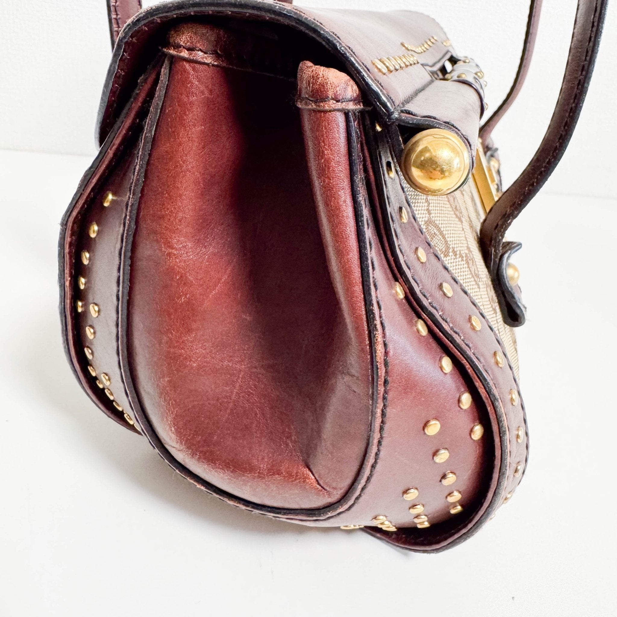 GUCCI Vintage Brown Leather GG Canvas Shoulder Bag, in , Sold by HIVE PRELOVED - Shoulder Bags, ,