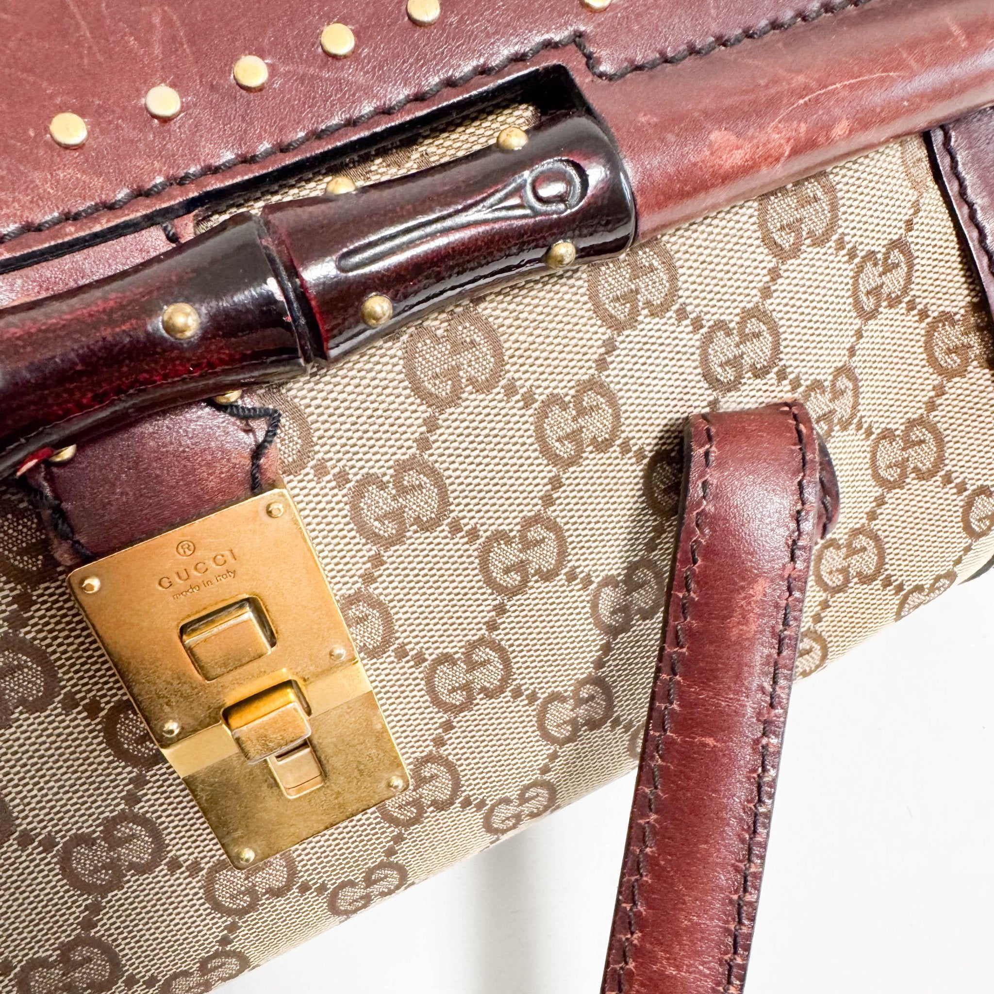 GUCCI Vintage Brown Leather GG Canvas Shoulder Bag, in , Sold by HIVE PRELOVED - Shoulder Bags, ,