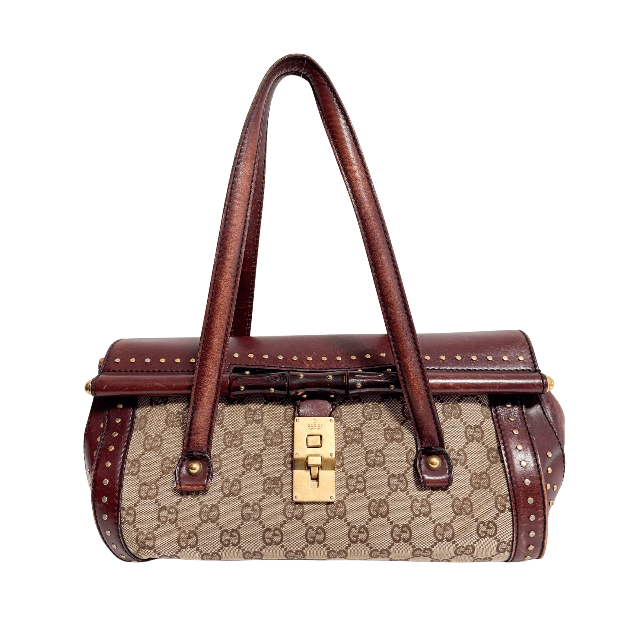 GUCCI Vintage Brown Leather GG Canvas Shoulder Bag, in , Sold by HIVE PRELOVED - Shoulder Bags, ,