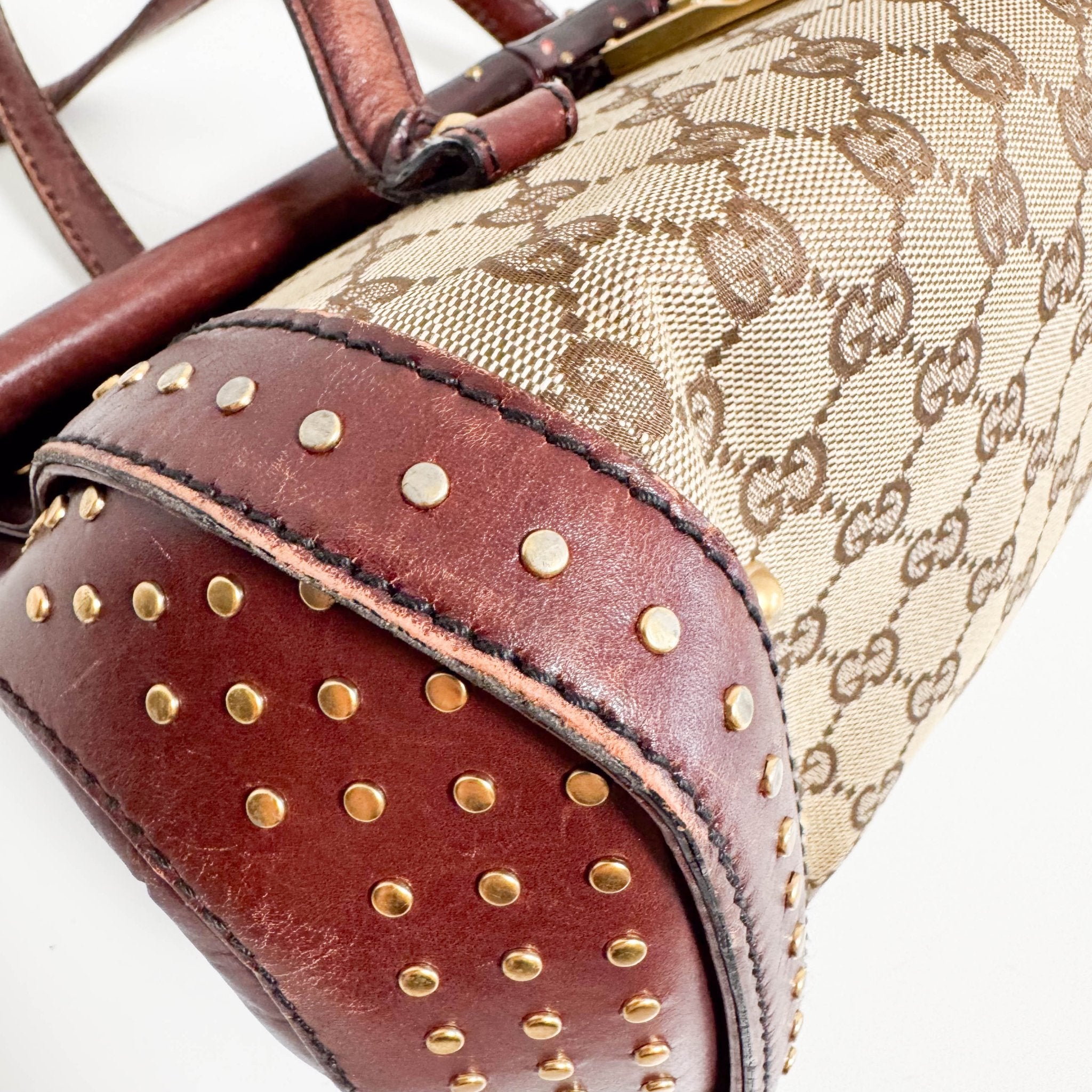 GUCCI Vintage Brown Leather GG Canvas Shoulder Bag, in , Sold by HIVE PRELOVED - Shoulder Bags, ,