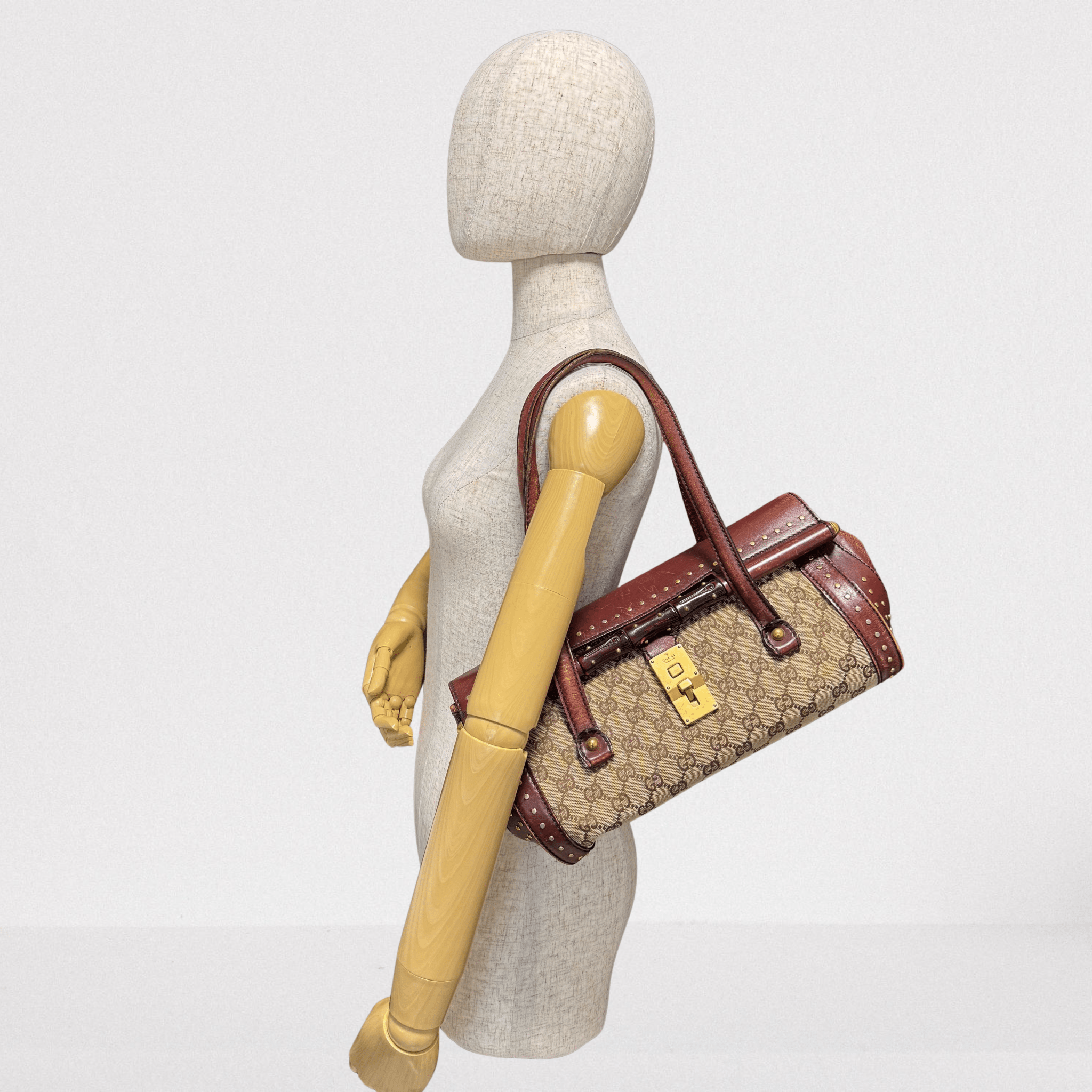 GUCCI Vintage Brown Leather GG Canvas Shoulder Bag, in , Sold by HIVE PRELOVED - Shoulder Bags, ,