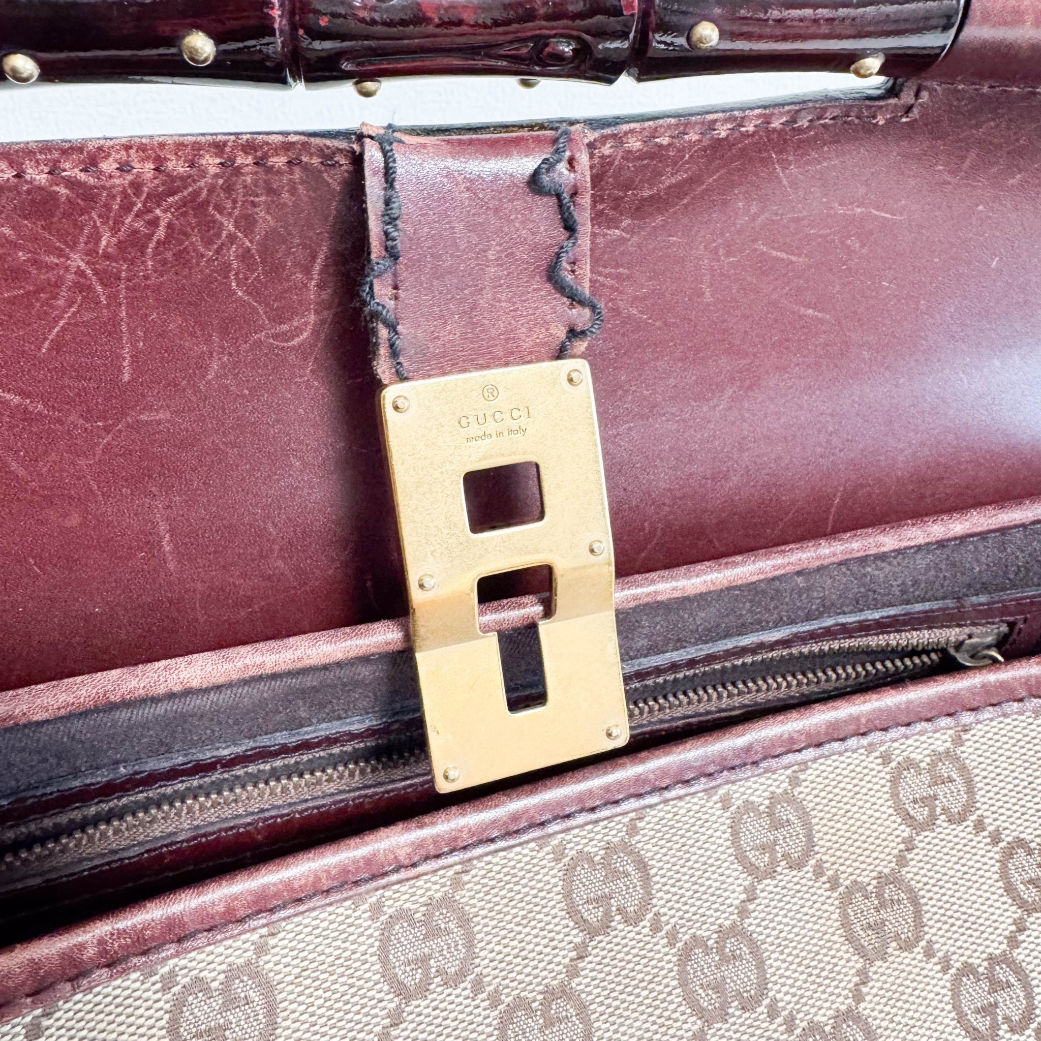 GUCCI Vintage Brown Leather GG Canvas Shoulder Bag, in , Sold by HIVE PRELOVED - Shoulder Bags, ,