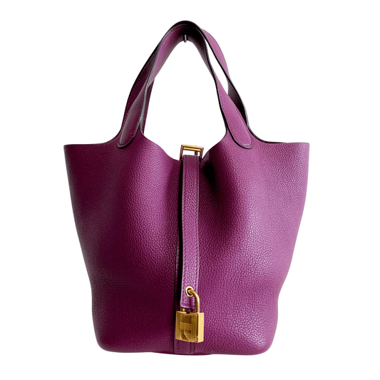 HERMÈS Picotin Lock PM Purple Taurillon Maulice Leather / Gold Hardware, in , Sold by HIVE PRELOVED - Handle Bags, Totes,