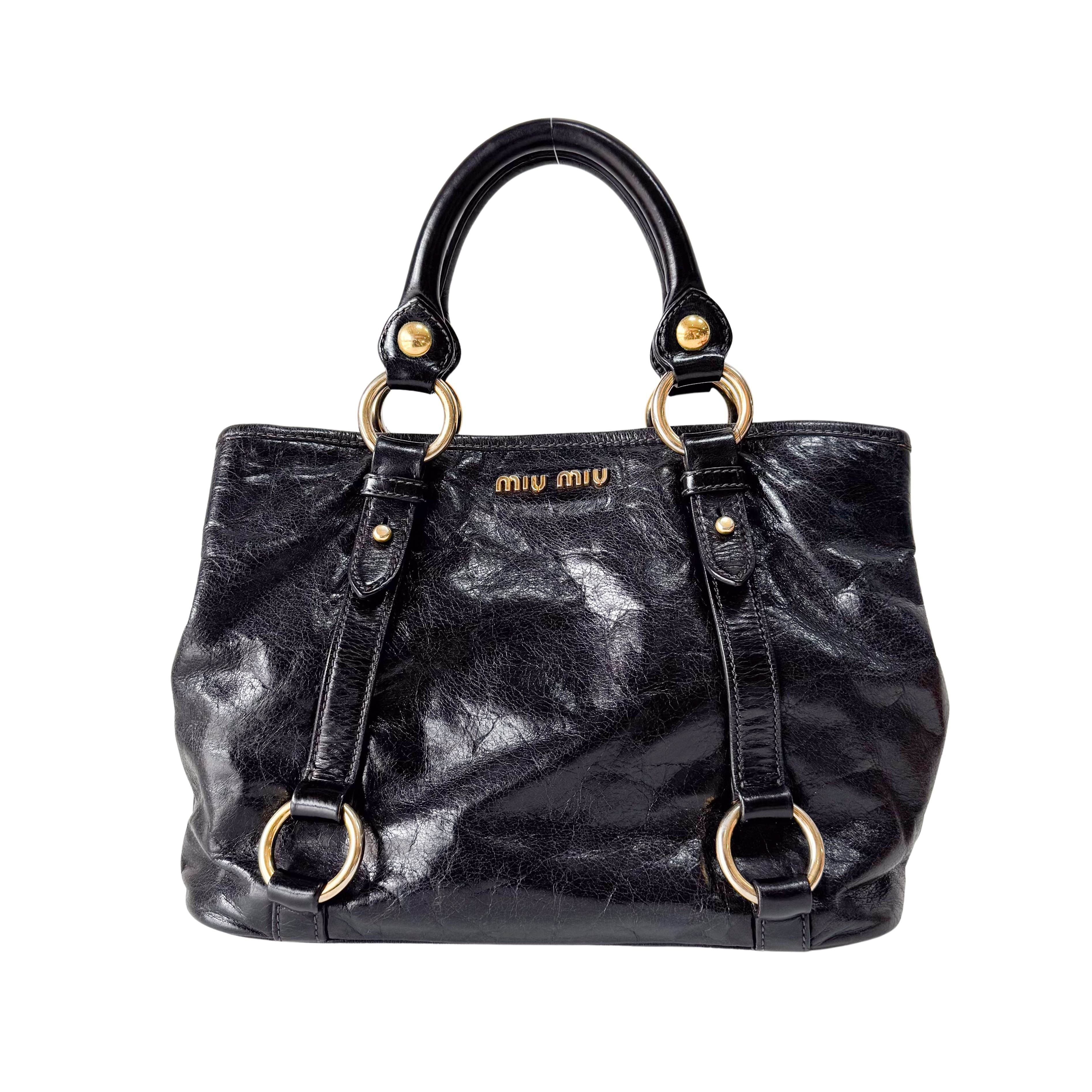 Vitello Black Calfskin Leather Two Way Bag