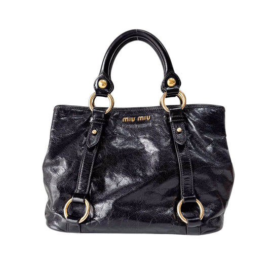 Vitello Black Calfskin Leather Two Way Bag