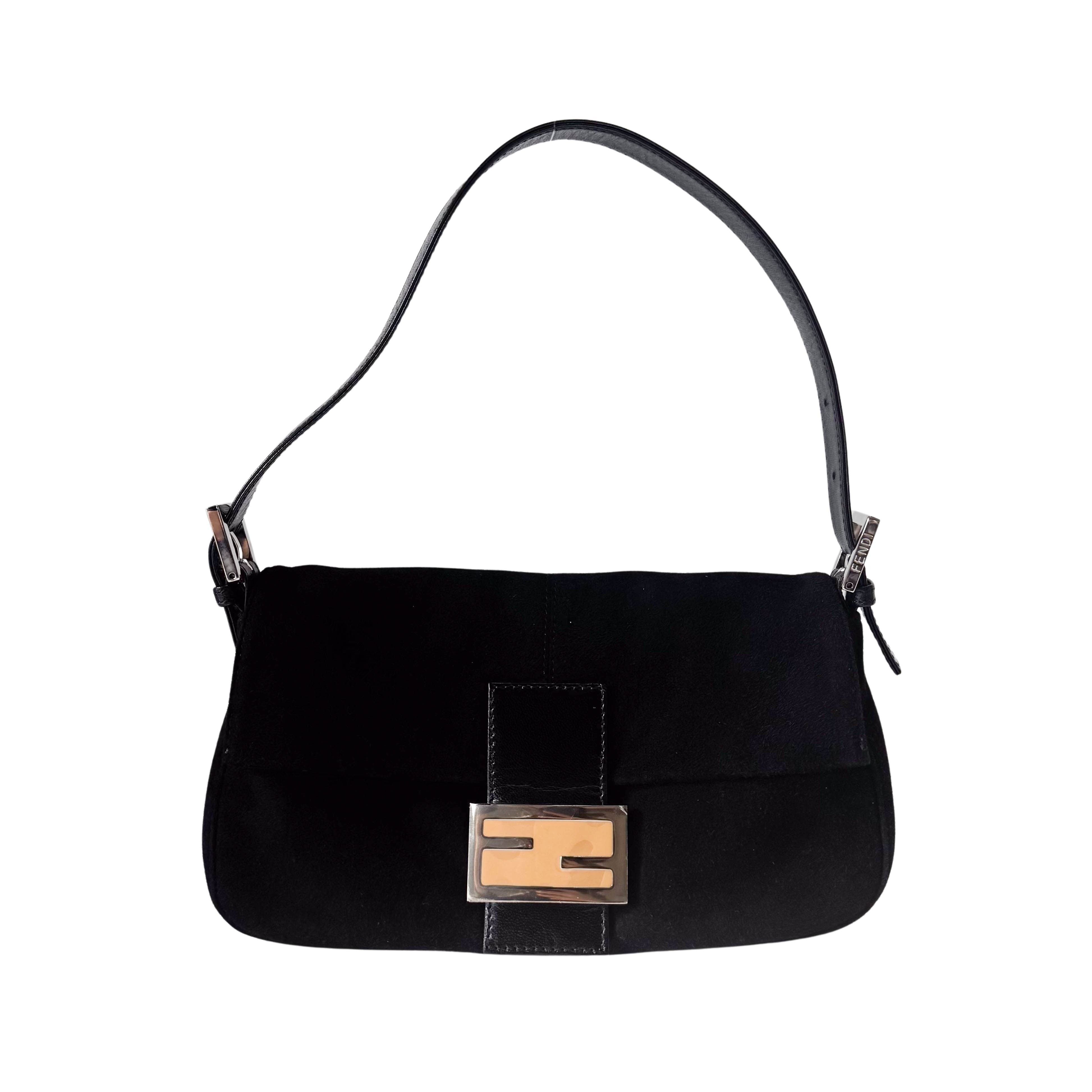 Baguette Black Suede Shoulder Bag