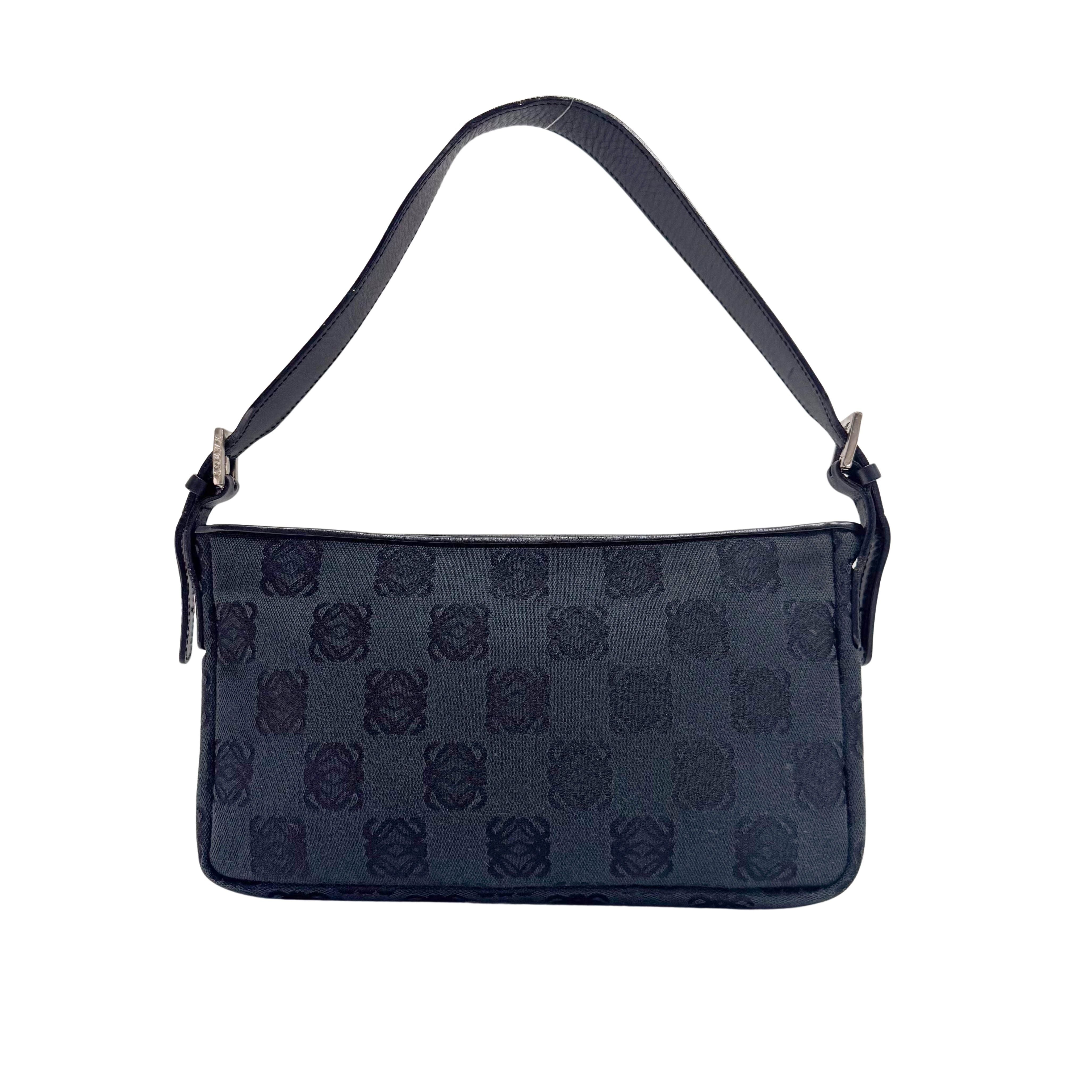 Anagram Black Canvas Small Shoulder Bag