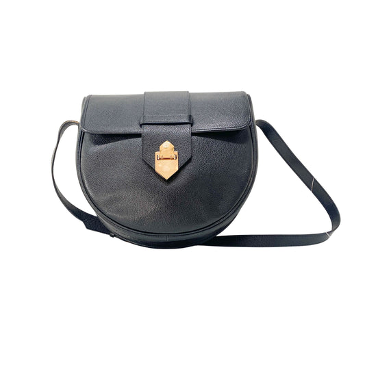 Black Grain Calfskin Leather Crossbody Bag