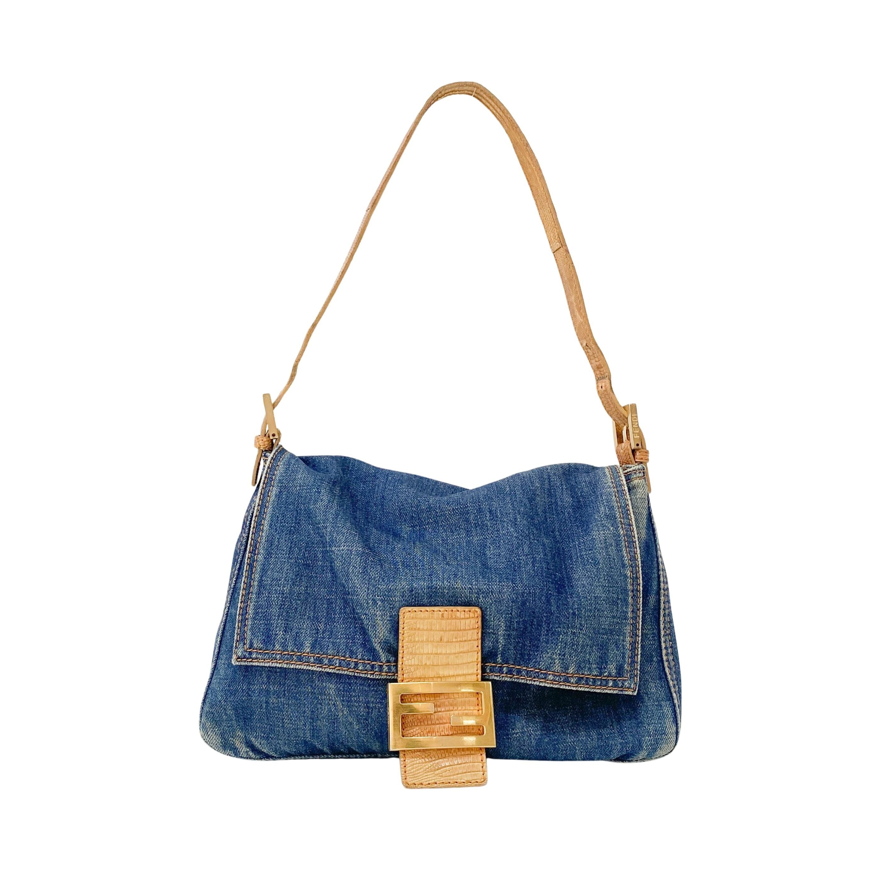 Mamma Baguette Blue Denim Shoulder Bag