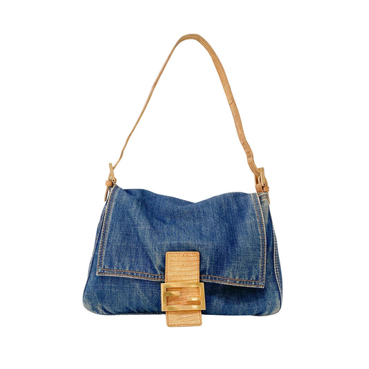 Mamma Baguette Blue Denim Shoulder Bag
