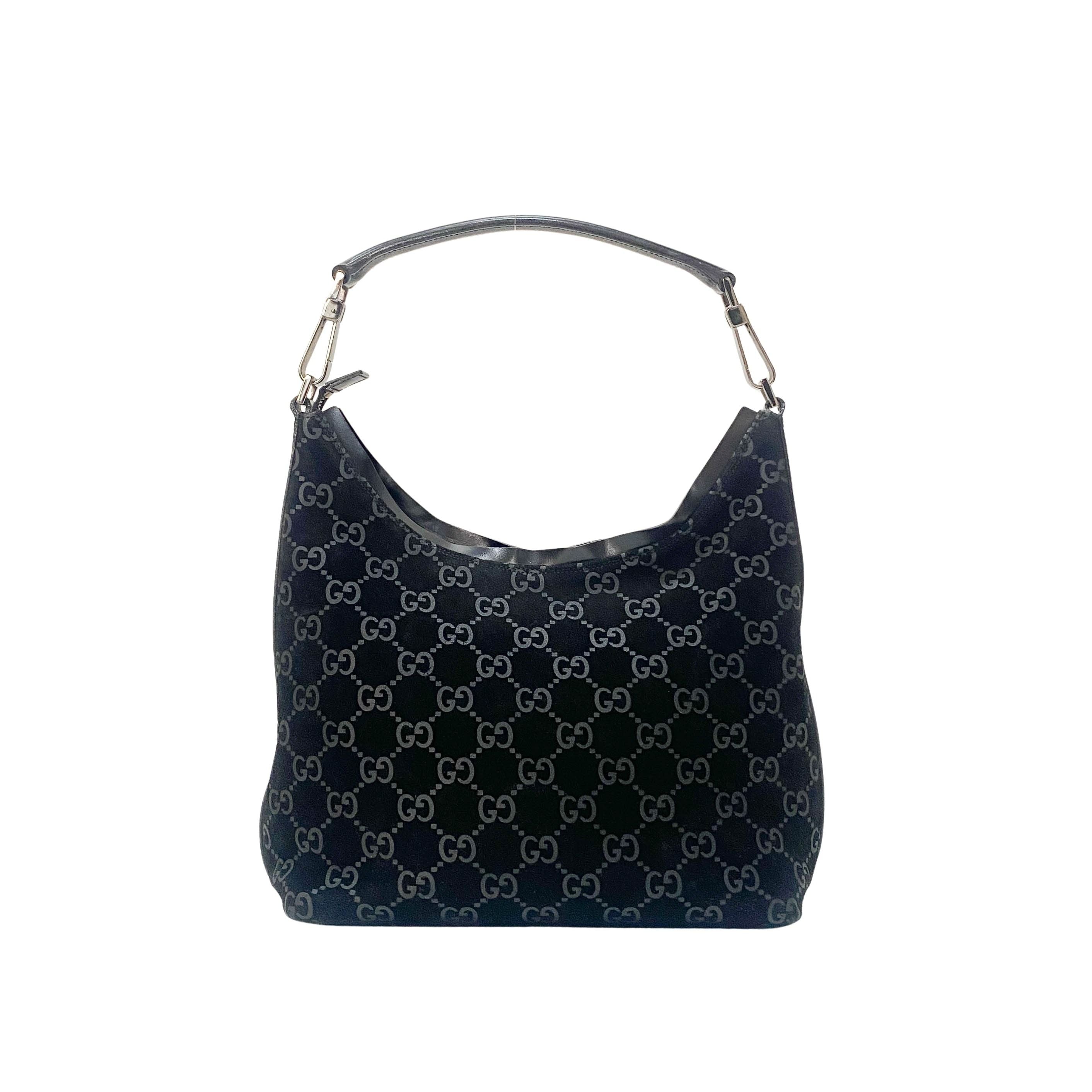 GG Canvas Black Suede Shoulder Bag