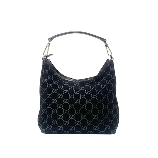 GG Canvas Black Suede Shoulder Bag