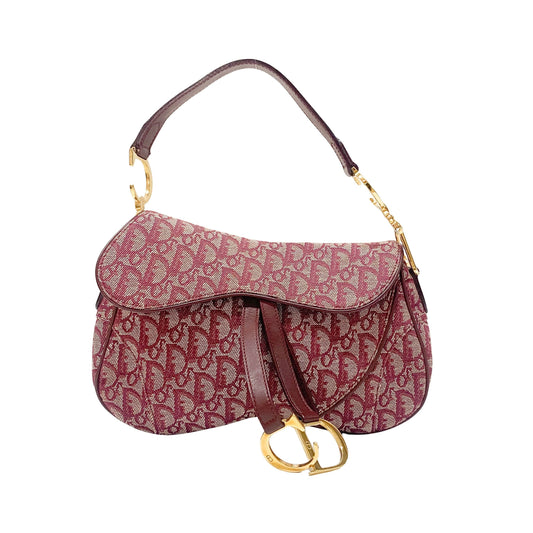 Double Saddle Trotter Red Jacquard Shoulder Bag
