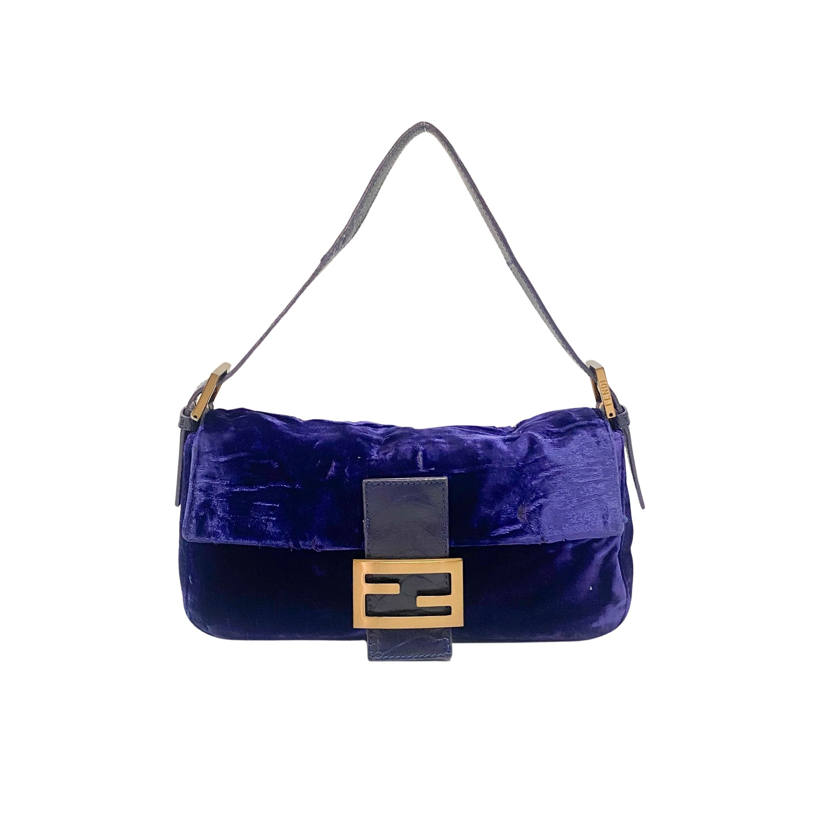 Baguette Purple Velvet Shoulder Bag