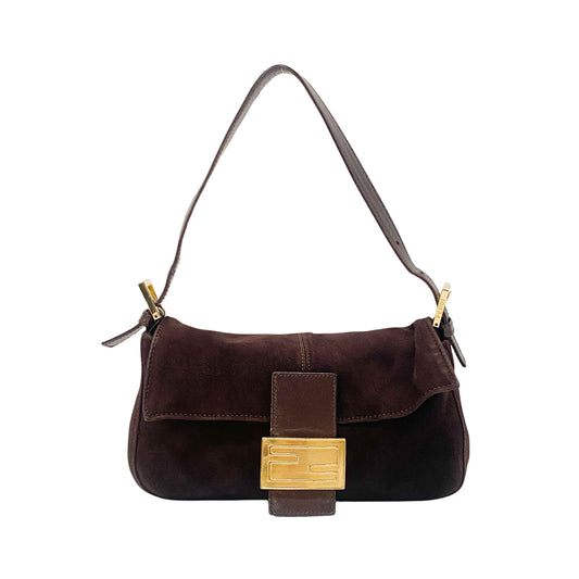 Baguette Brown Suede Shoulder Bag