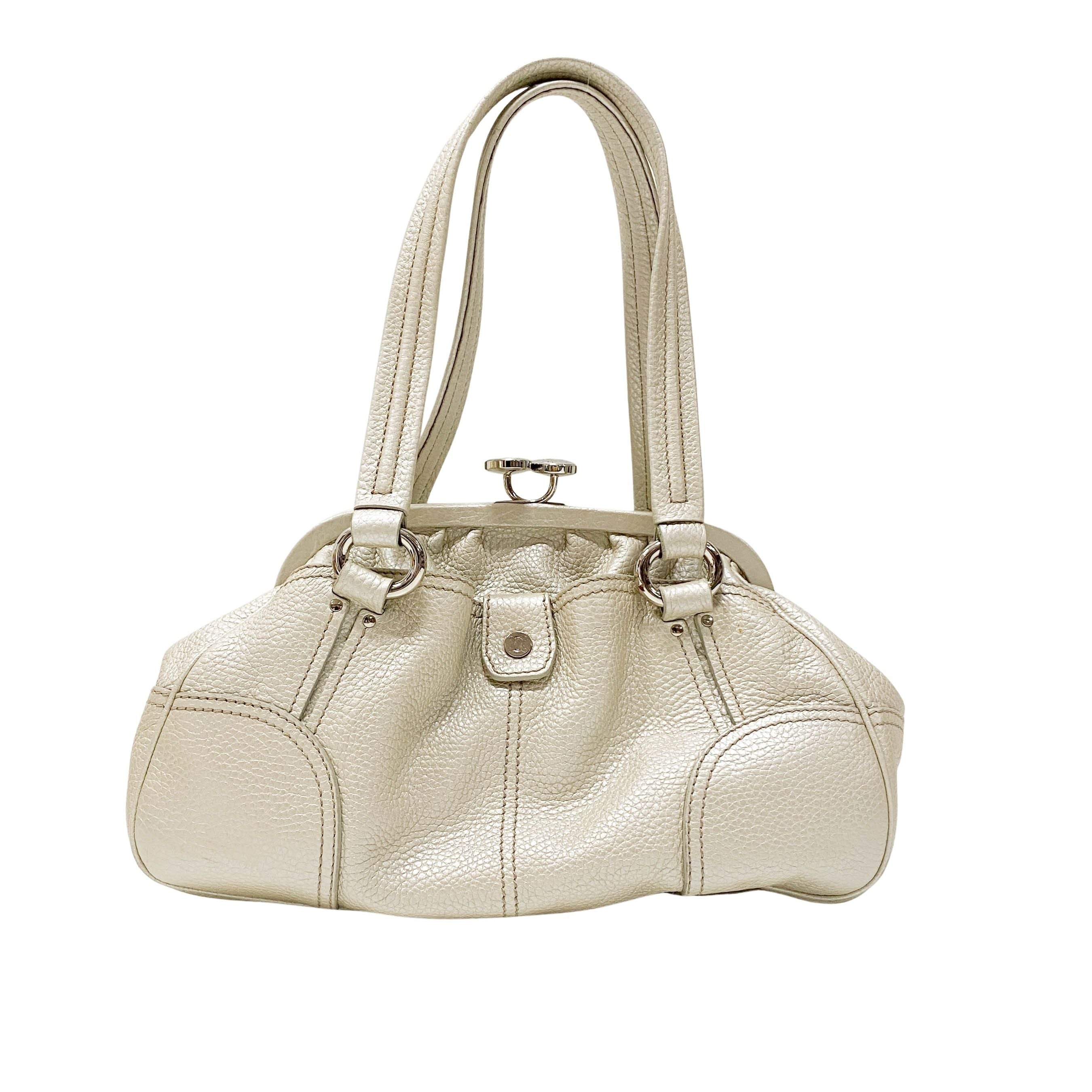 Silver Leather Clutch Shoulder Bag