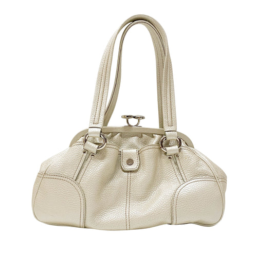 Silver Leather Clutch Shoulder Bag