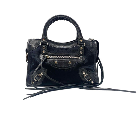 The City Mini Black Pony Hair & Leather Two Way Bag