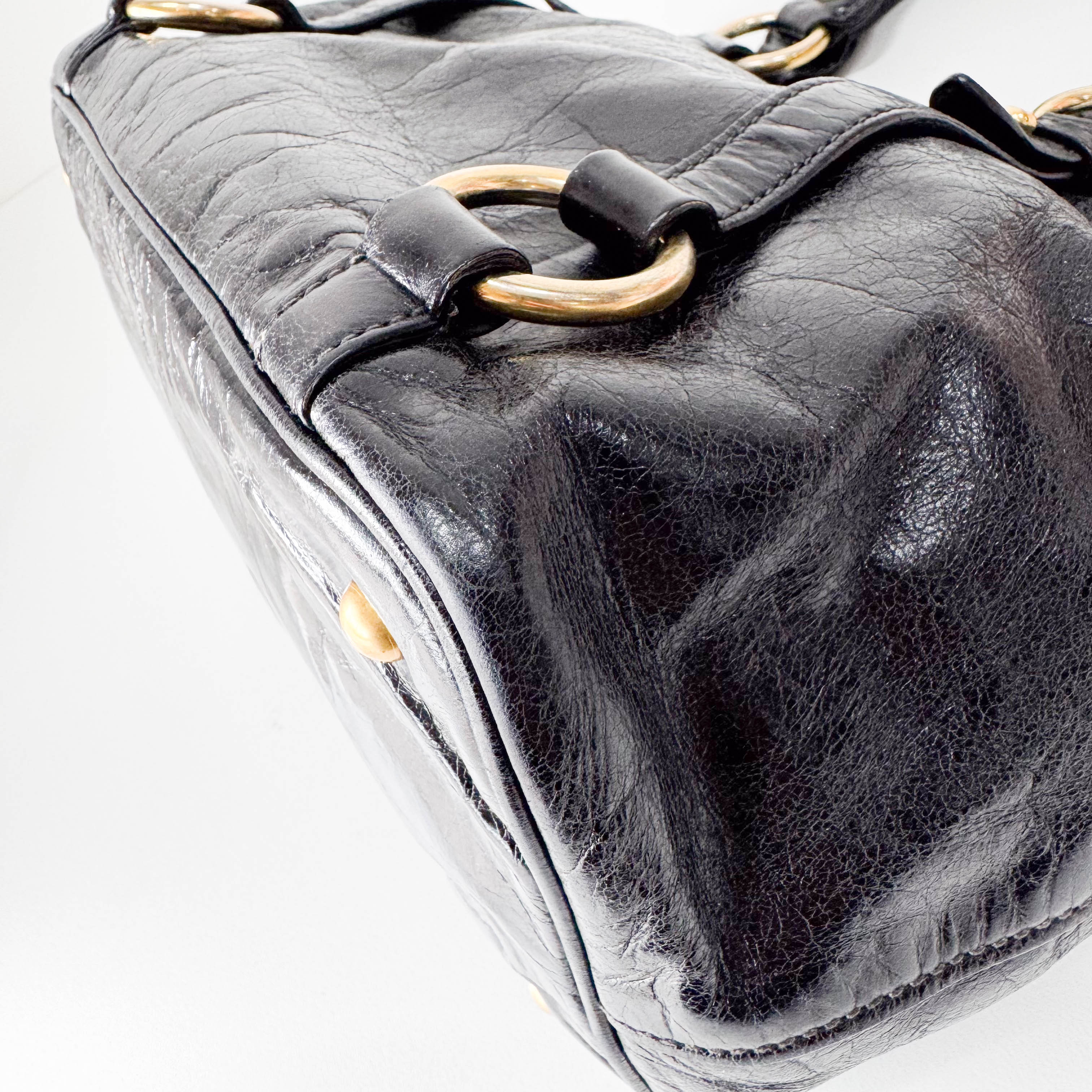 Vitello Black Calfskin Leather Two Way Bag