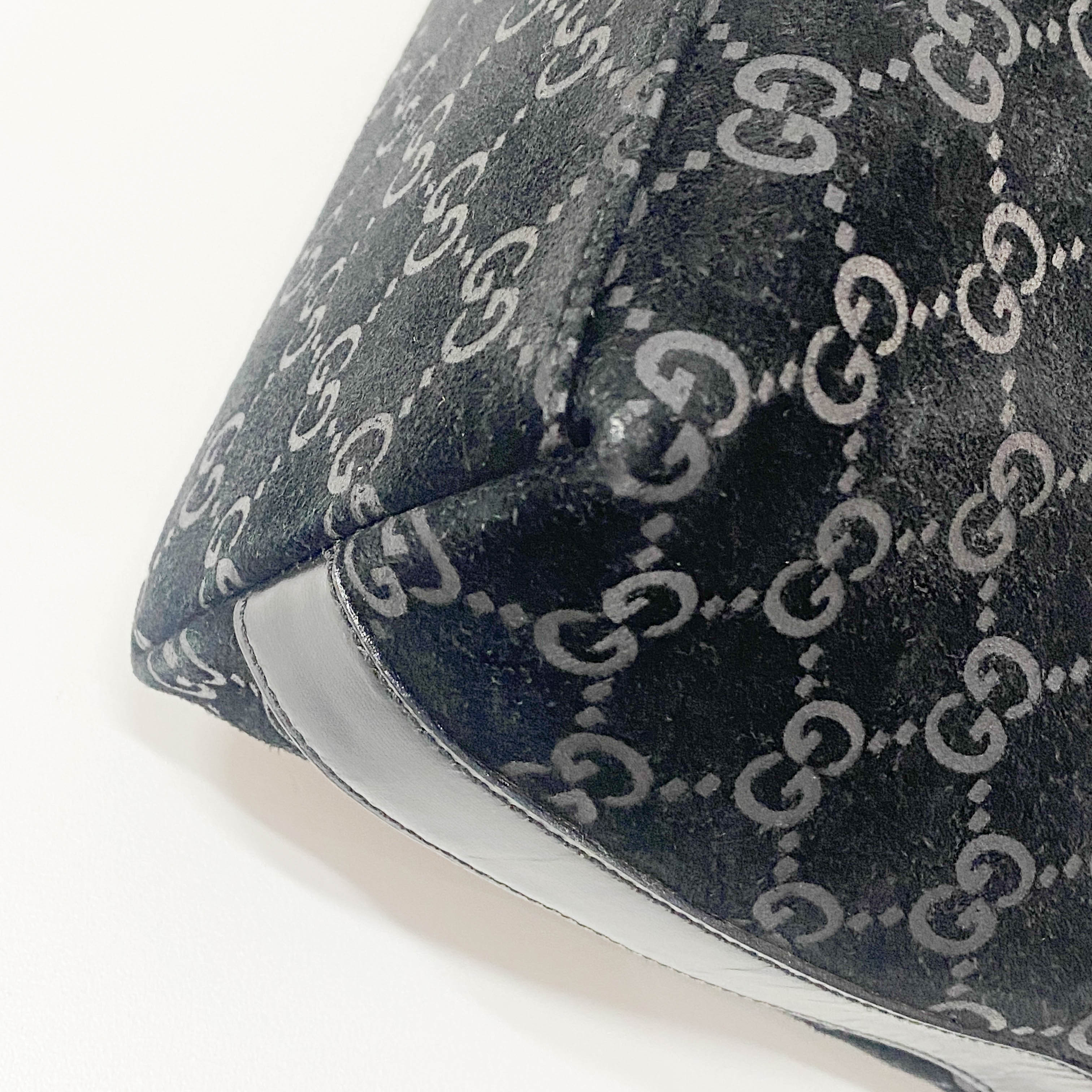 GG Canvas Black Suede Shoulder Bag