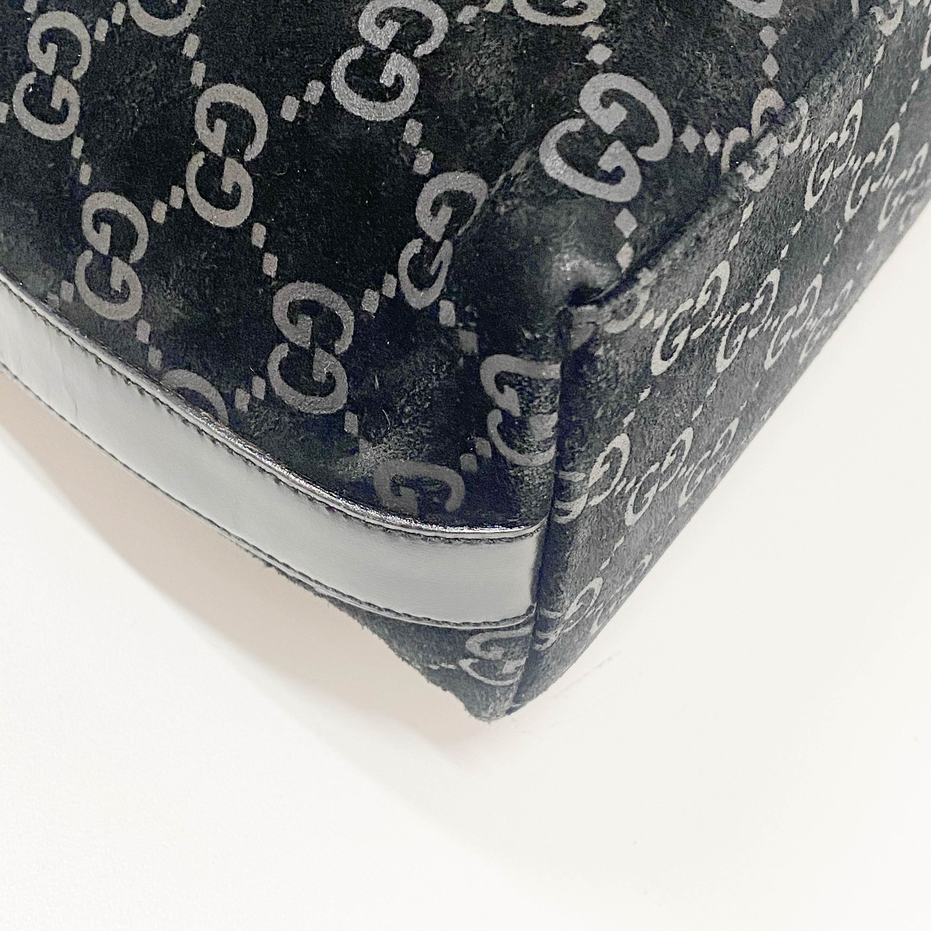 GG Canvas Black Suede Shoulder Bag