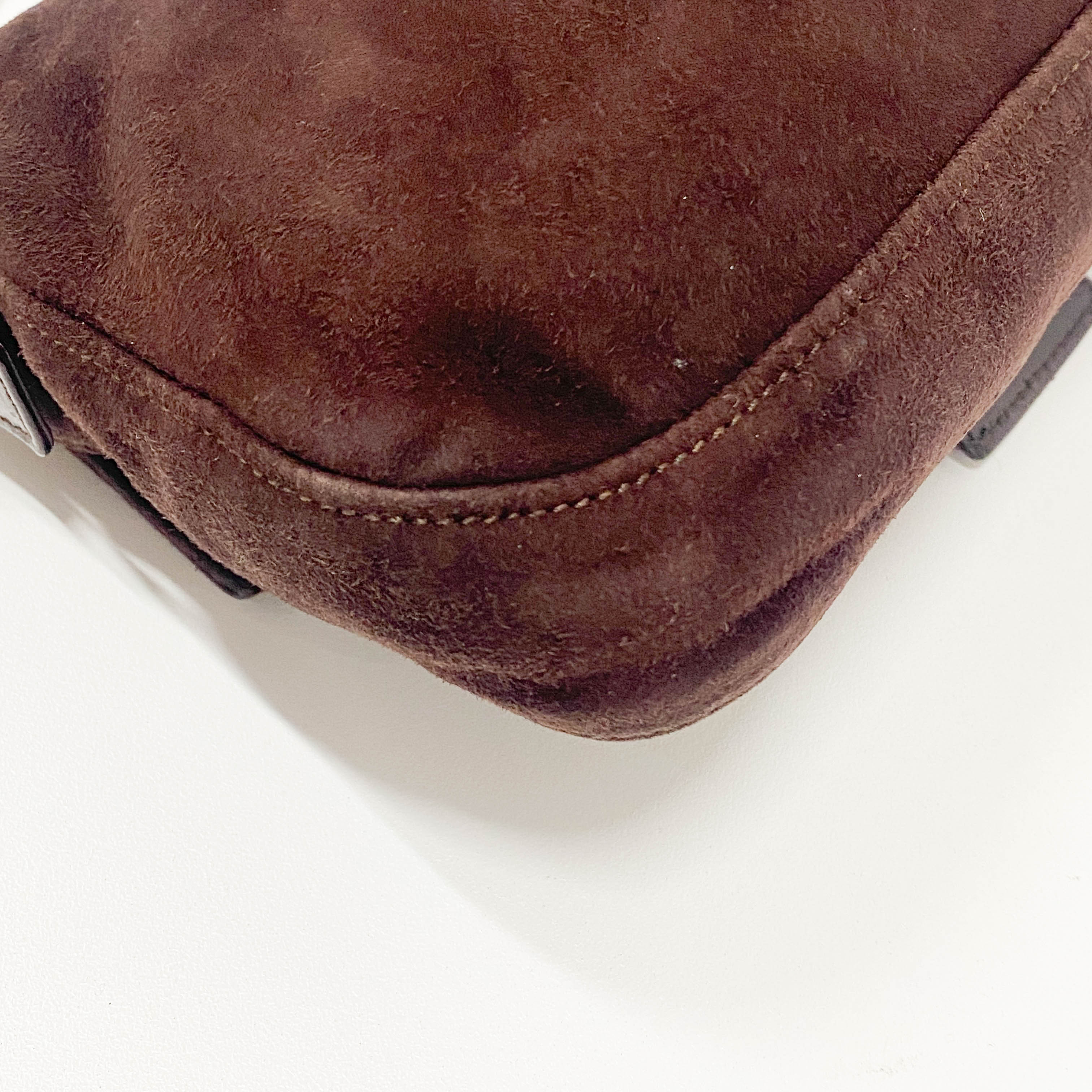 Baguette Brown Suede Shoulder Bag