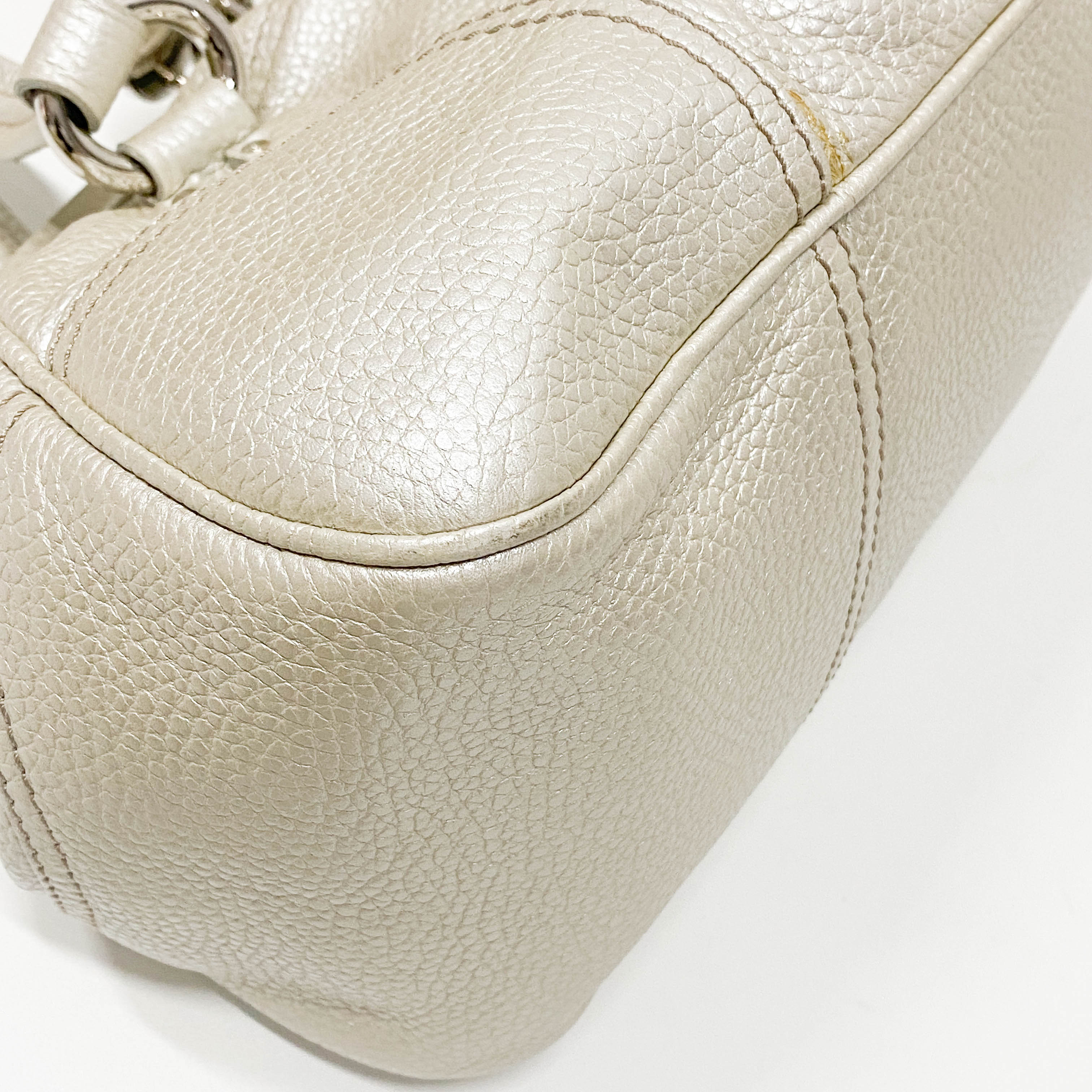 Silver Leather Clutch Shoulder Bag