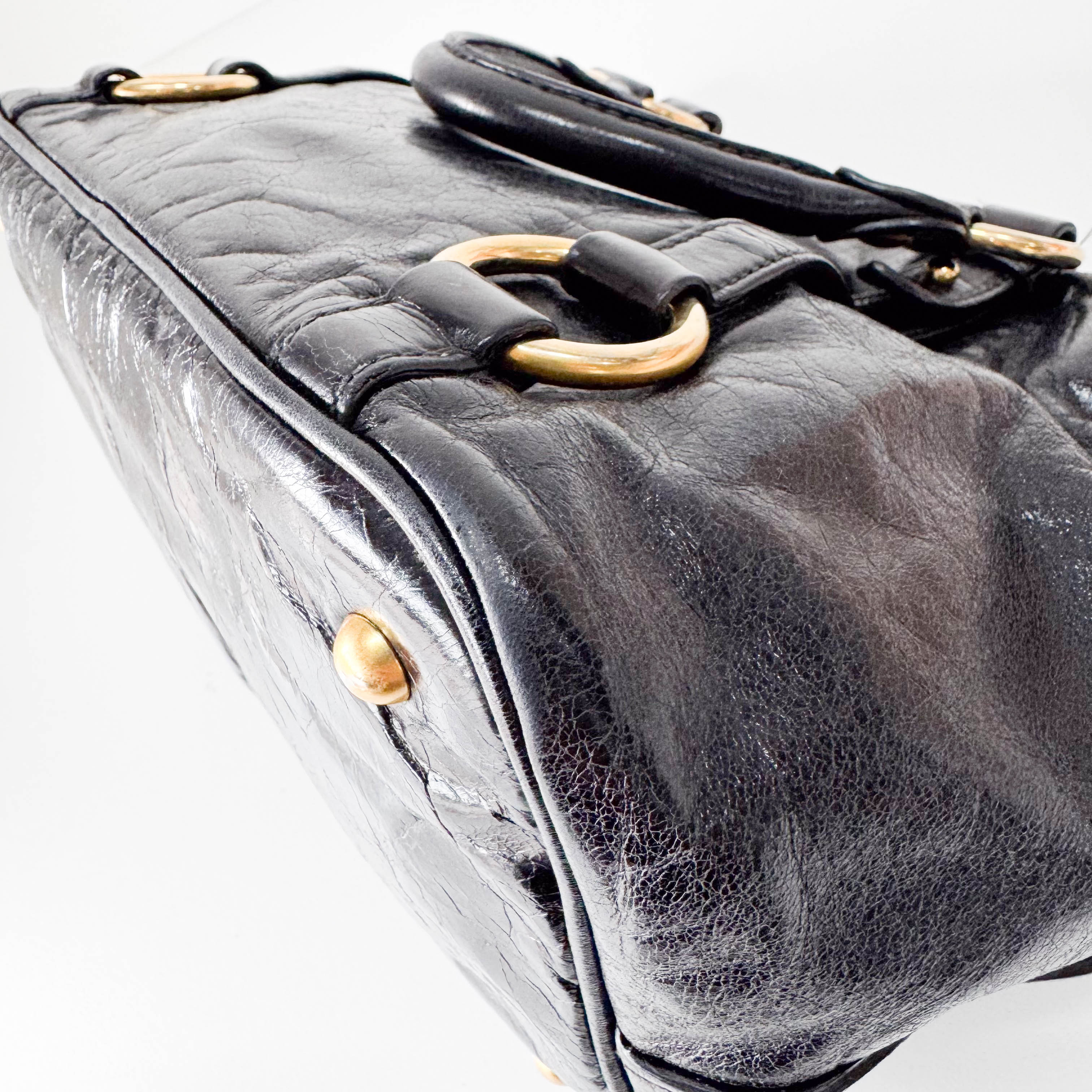 Vitello Black Calfskin Leather Two Way Bag