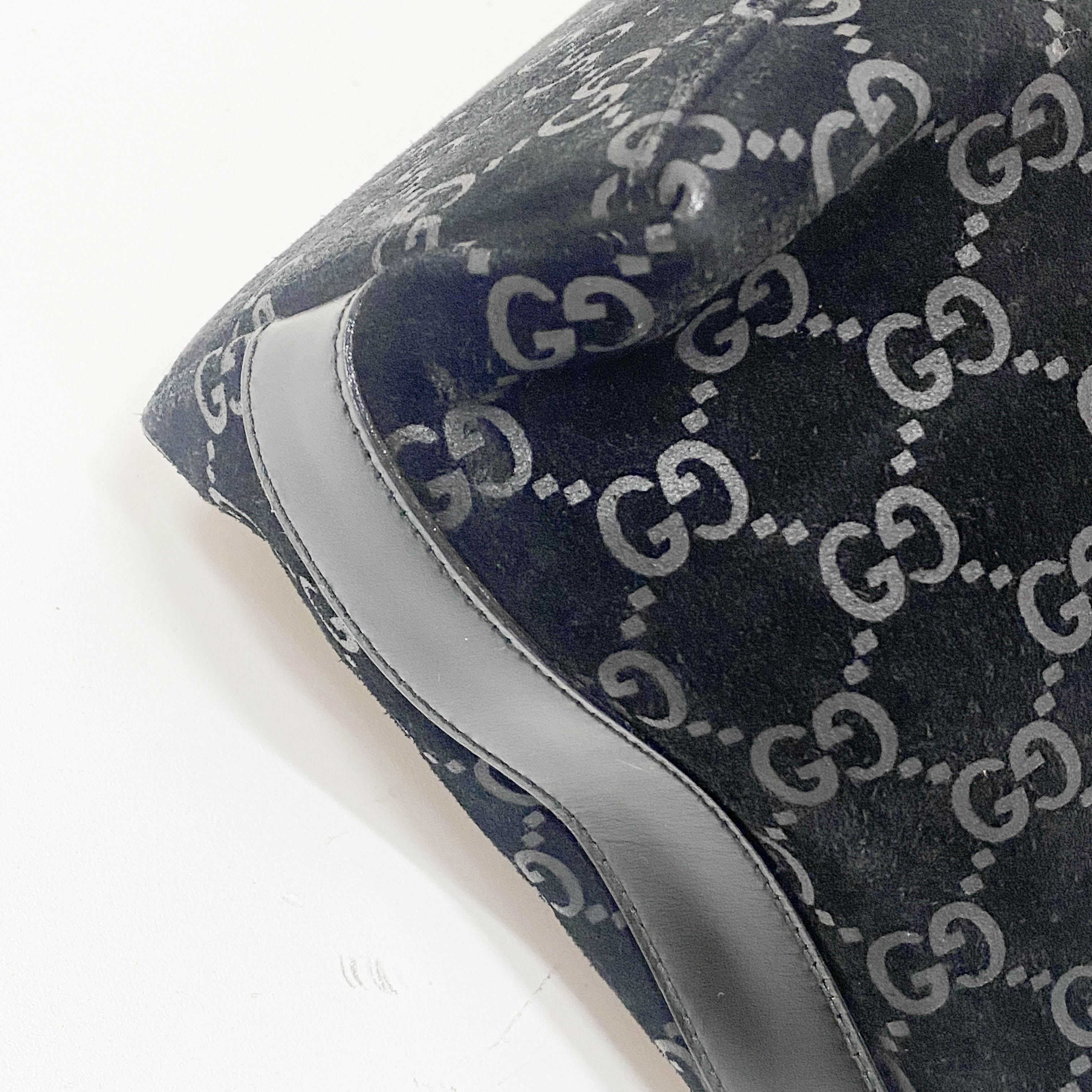 GG Canvas Black Suede Shoulder Bag