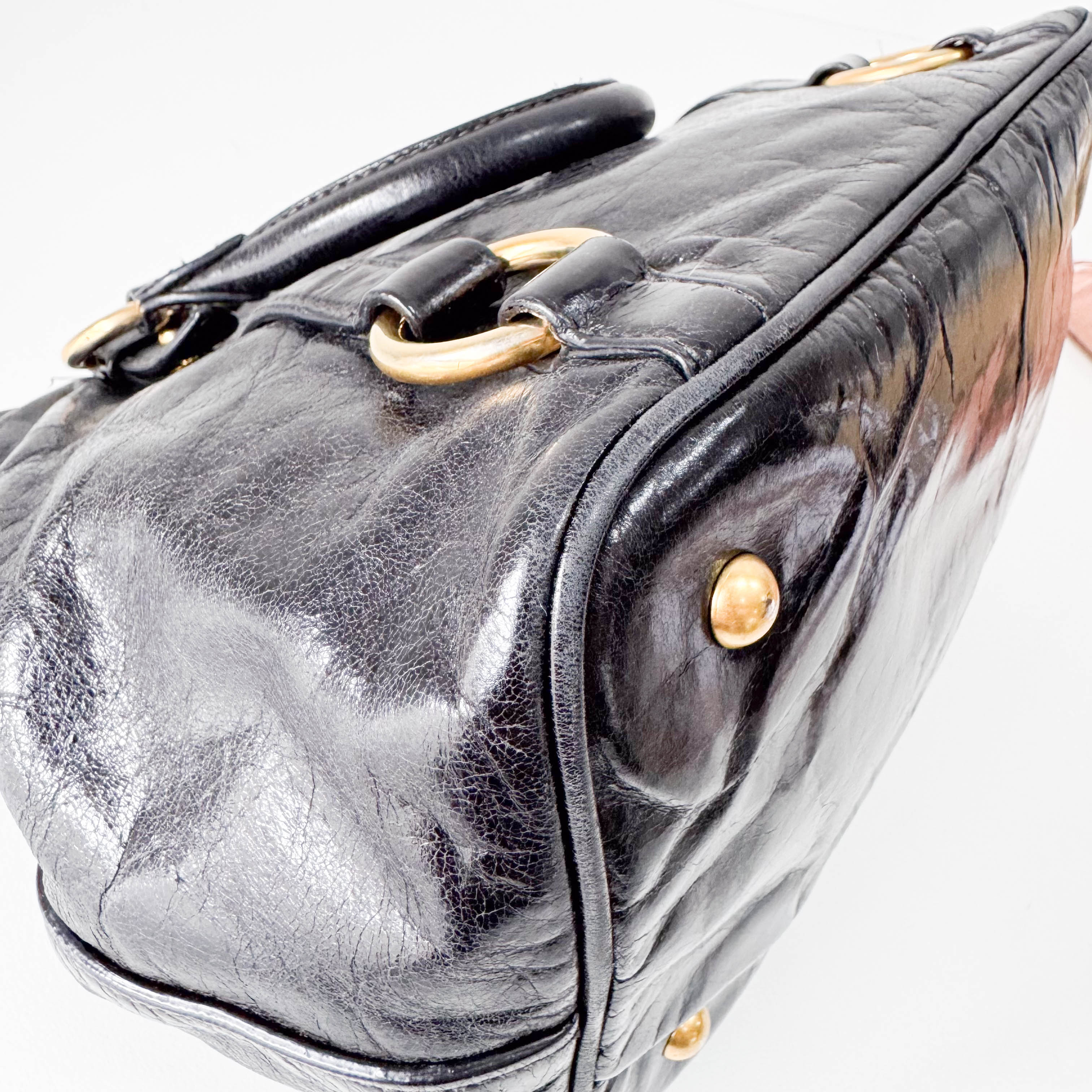 Vitello Black Calfskin Leather Two Way Bag