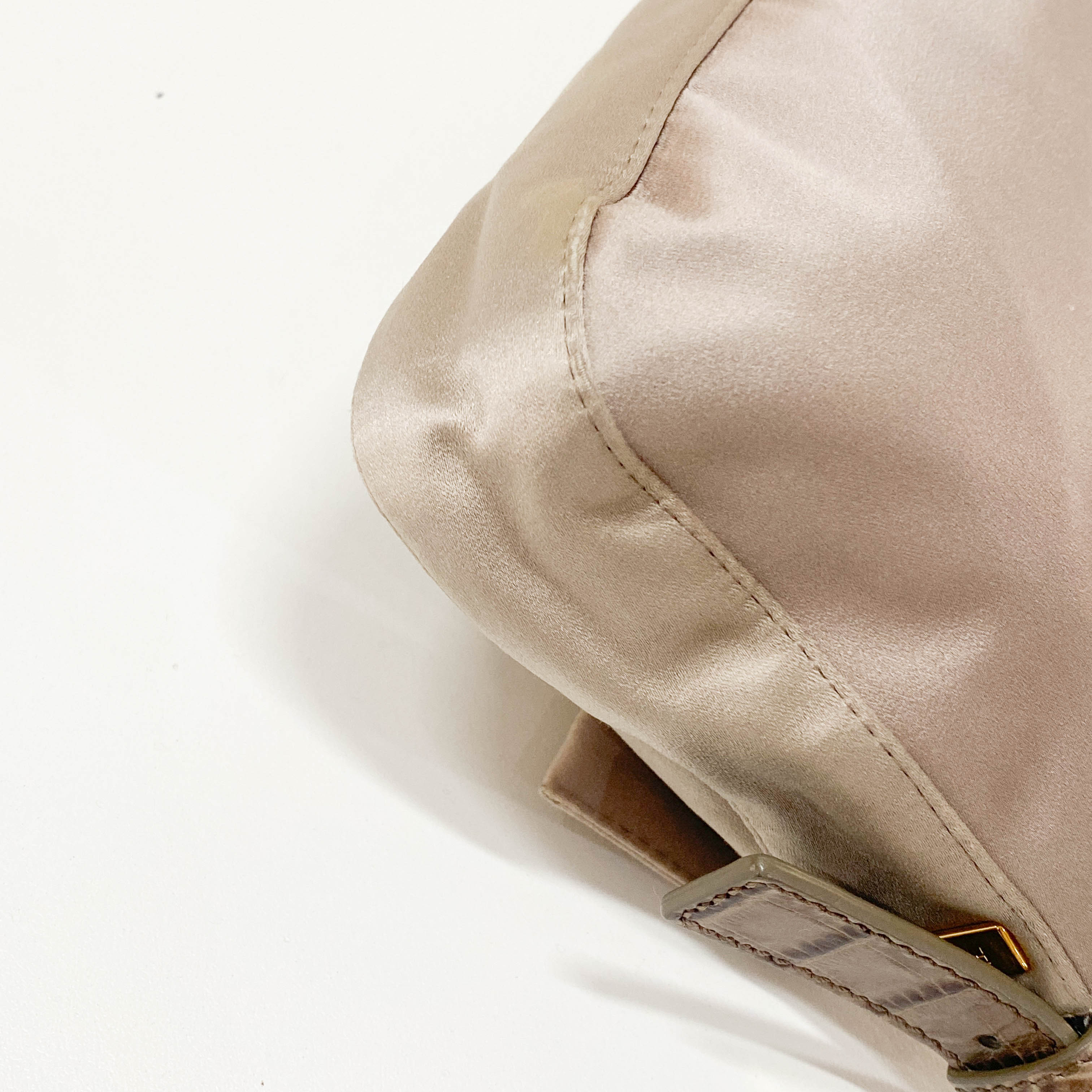 Baguette Grey Satin & Croc Embossed Leather Rhinestone Shoulder Bag