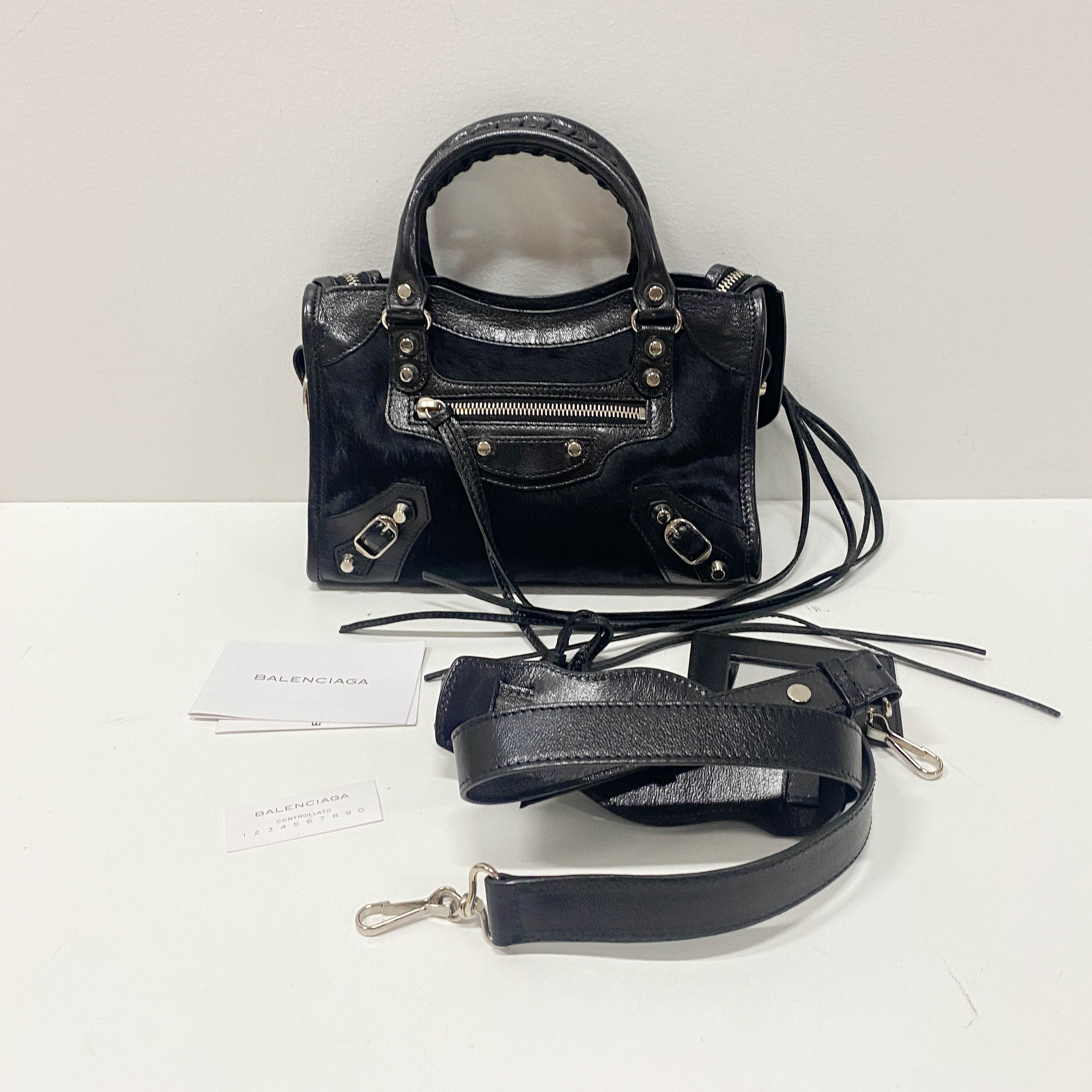 The City Mini Black Pony Hair & Leather Two Way Bag