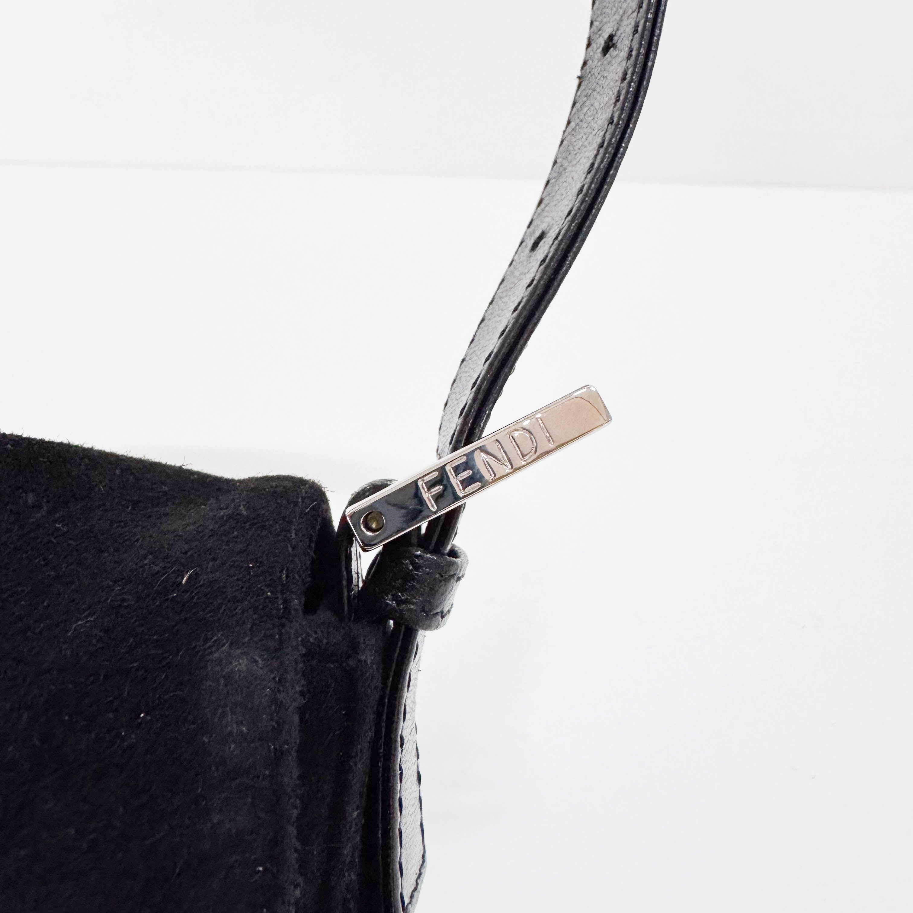 Baguette Black Suede Shoulder Bag