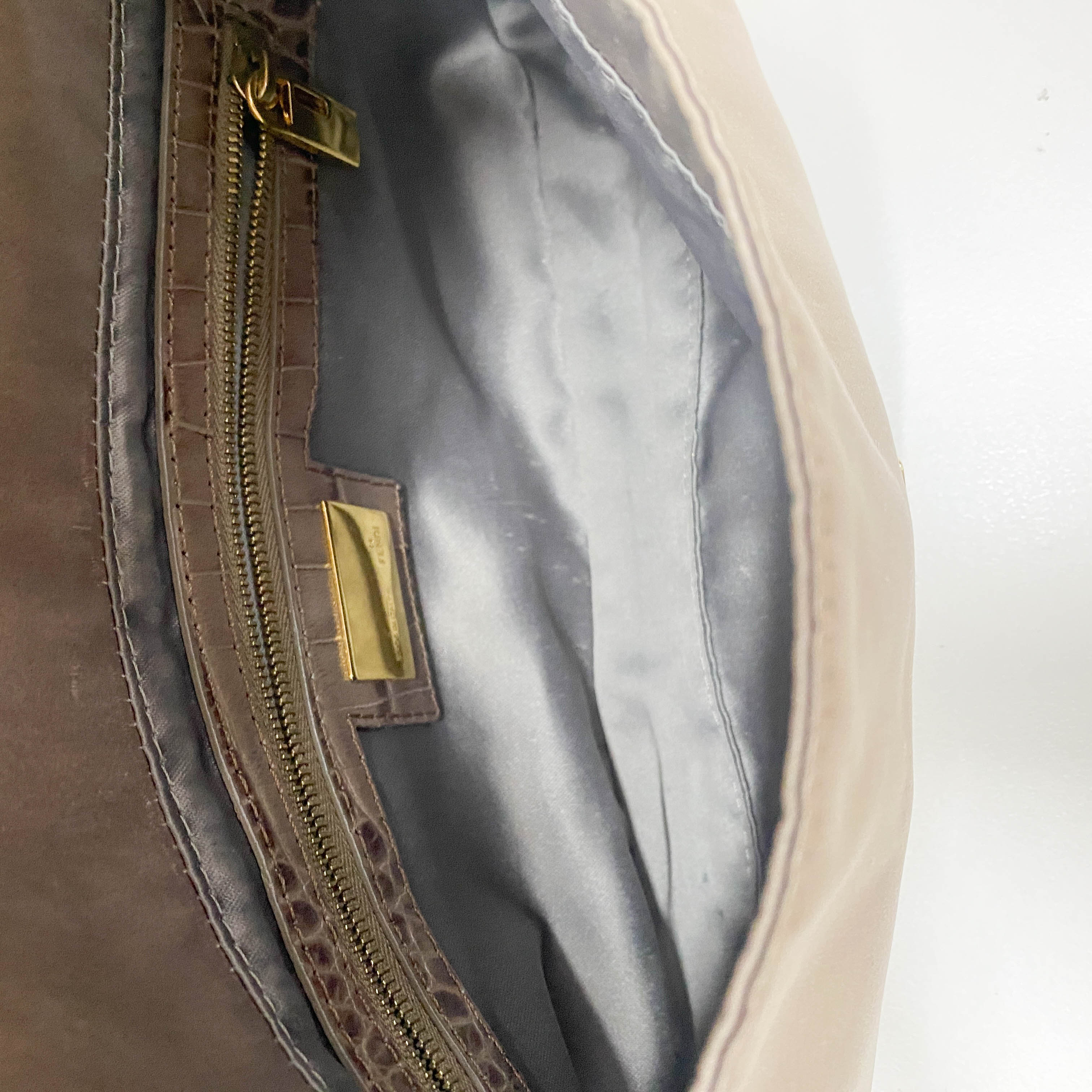 Baguette Grey Satin & Croc Embossed Leather Rhinestone Shoulder Bag