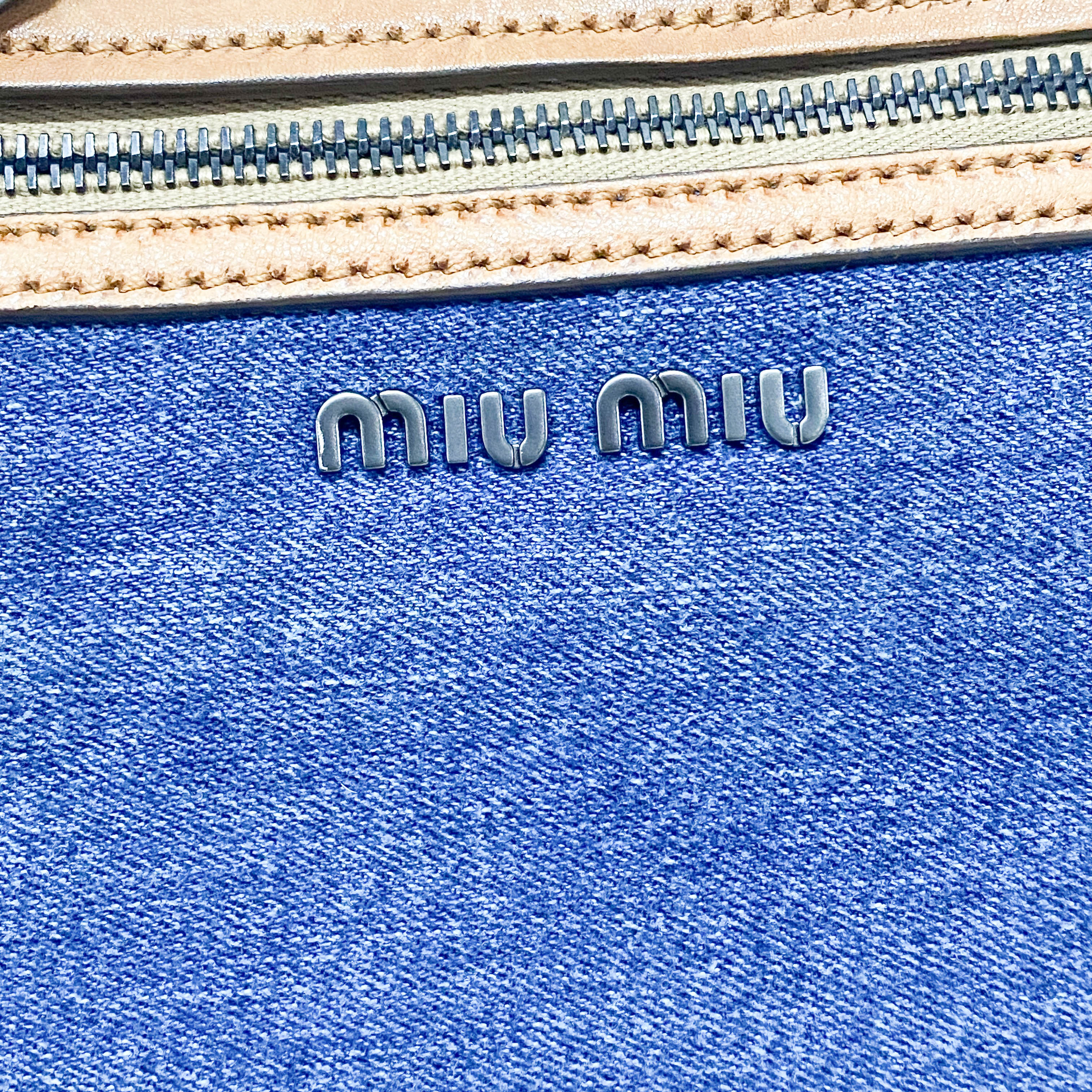 Blue Denim & Leopard Print Pony Hair Two Way Bag