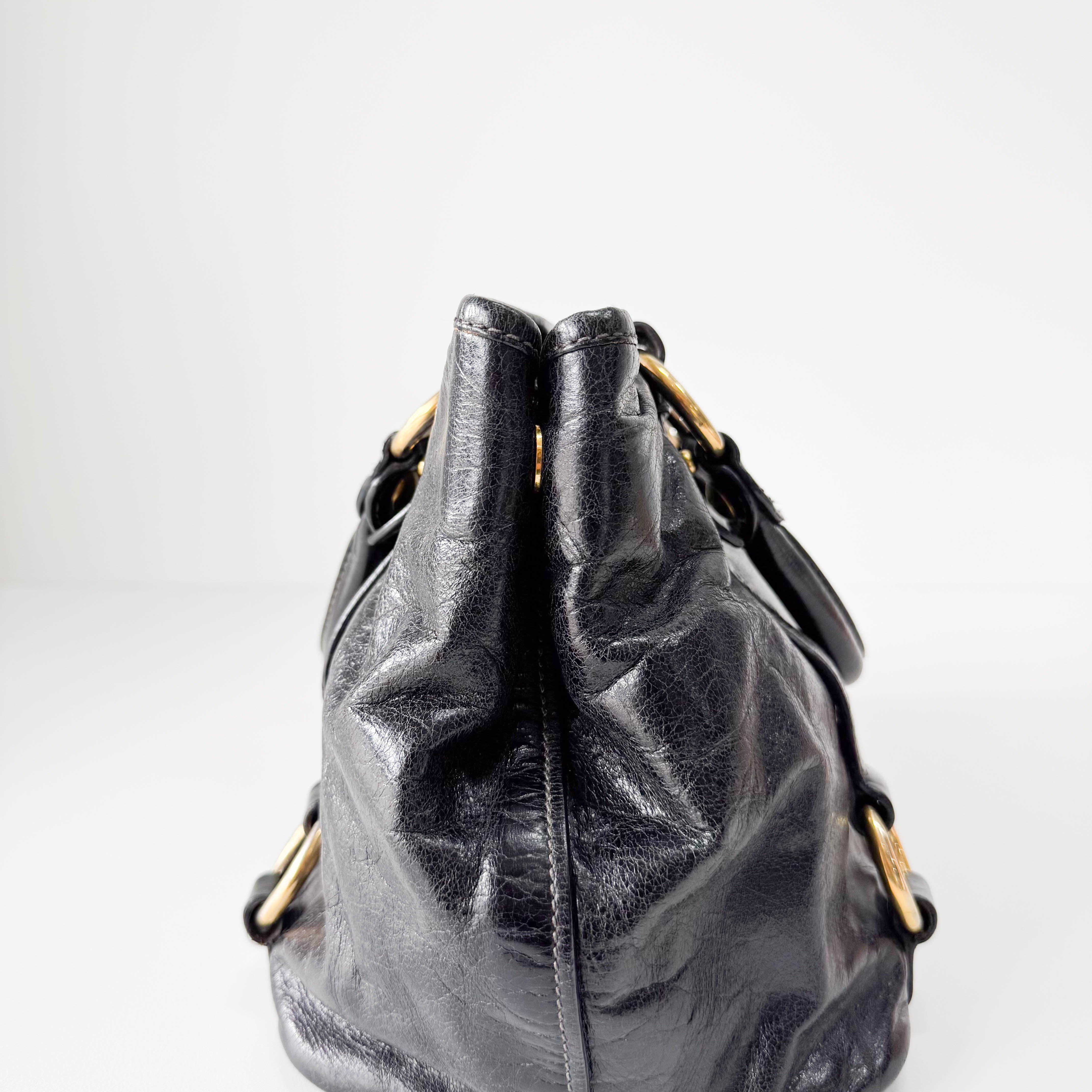 Vitello Black Calfskin Leather Two Way Bag