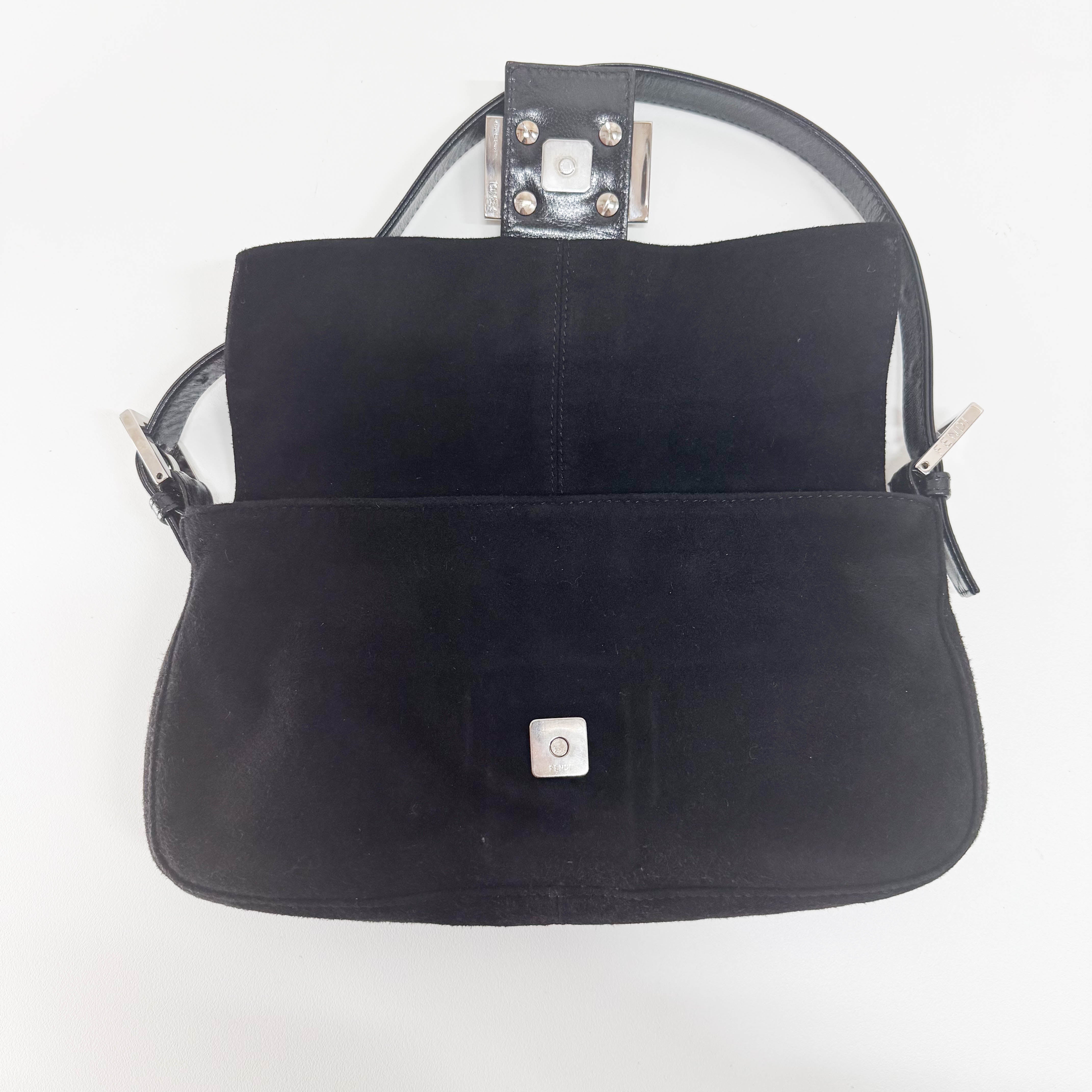 Baguette Black Suede Shoulder Bag