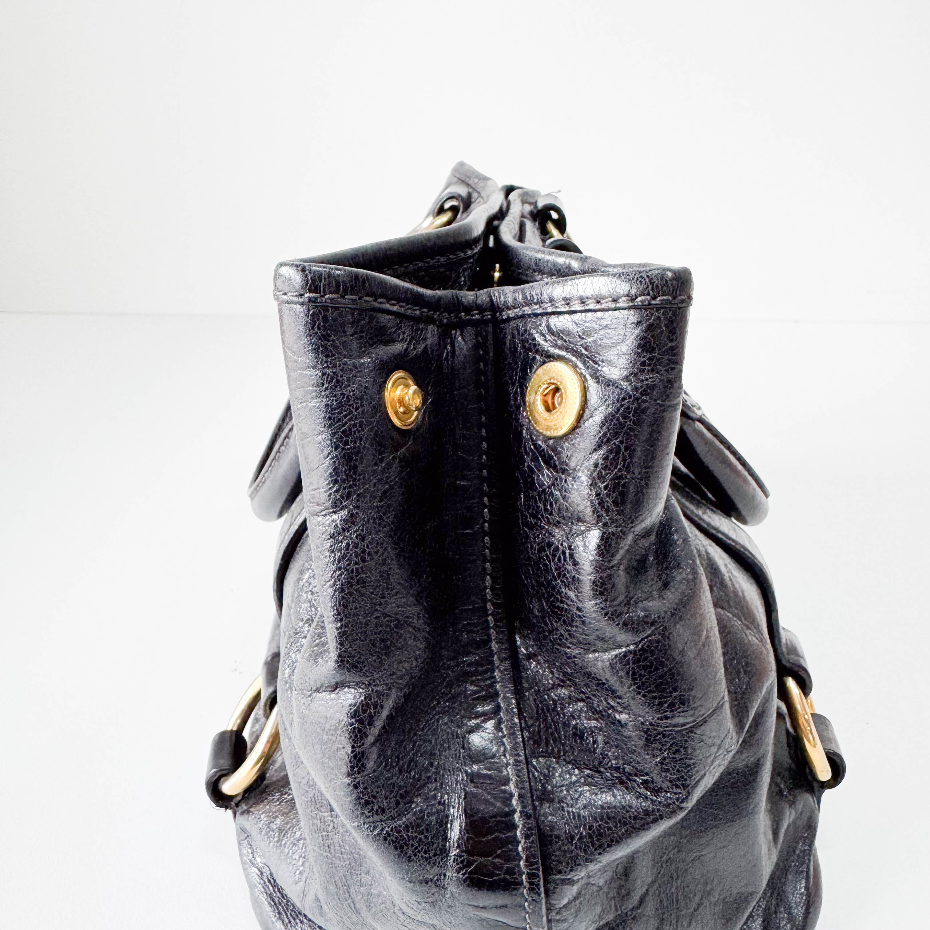 Vitello Black Calfskin Leather Two Way Bag