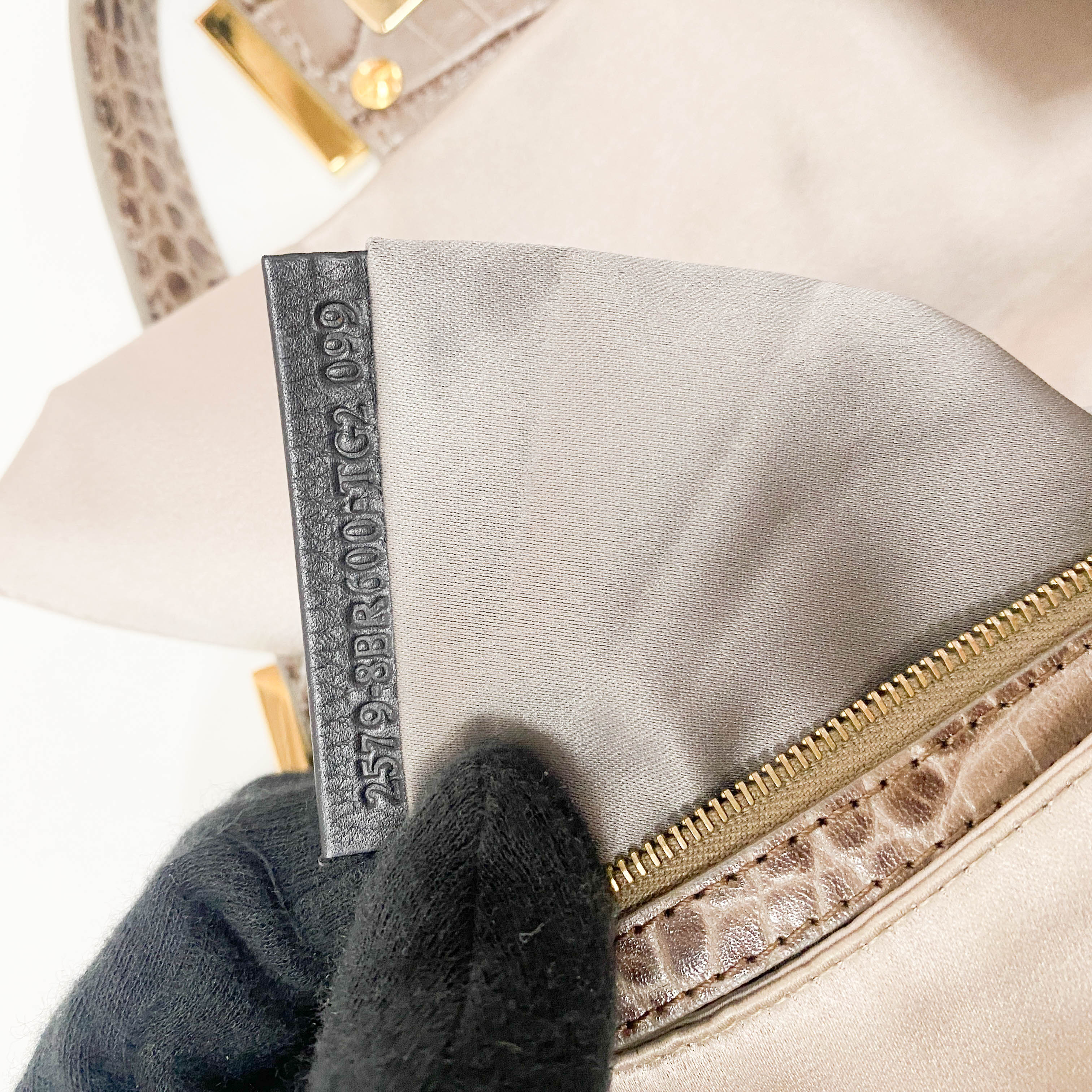 Baguette Grey Satin & Croc Embossed Leather Rhinestone Shoulder Bag