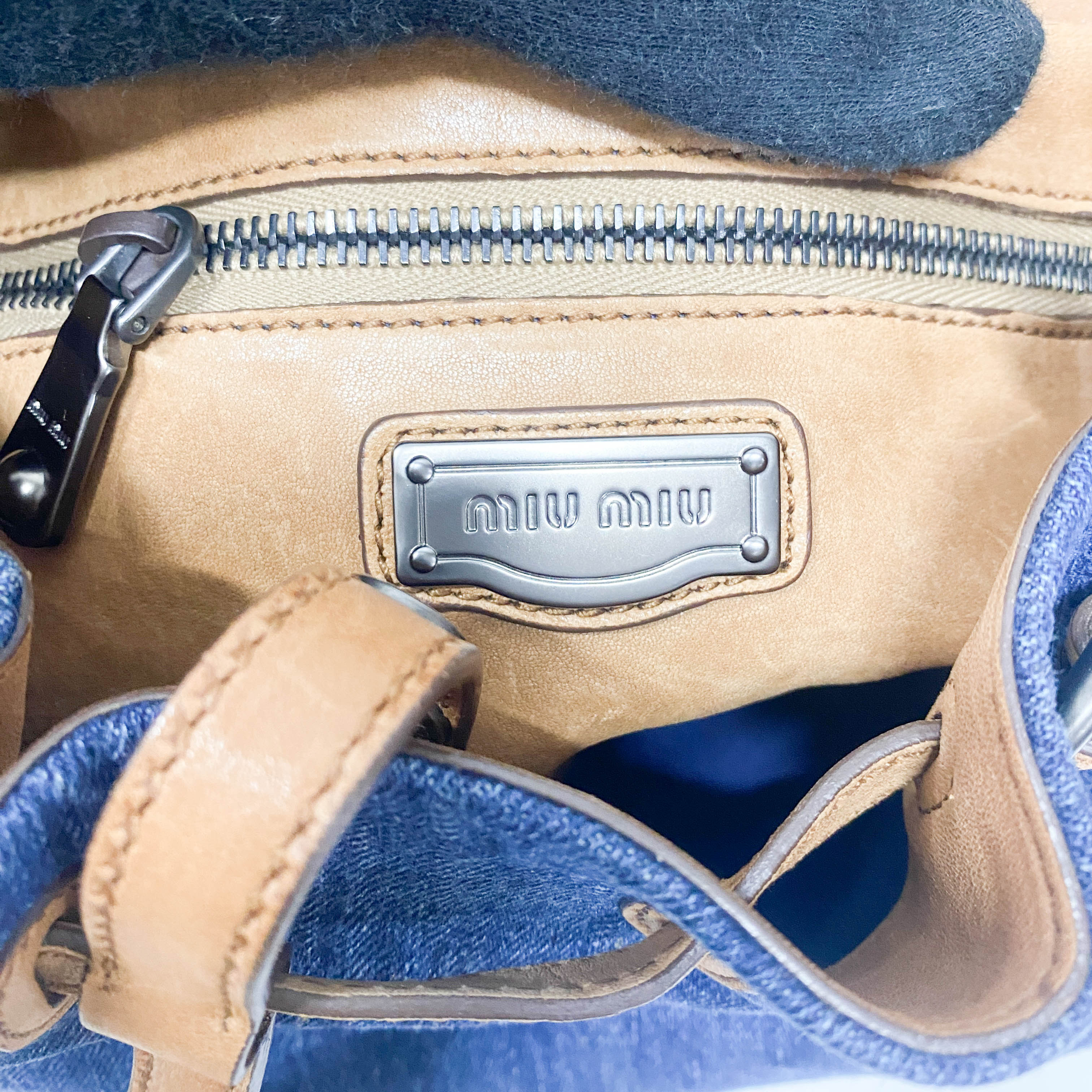 Blue Denim & Leopard Print Pony Hair Two Way Bag