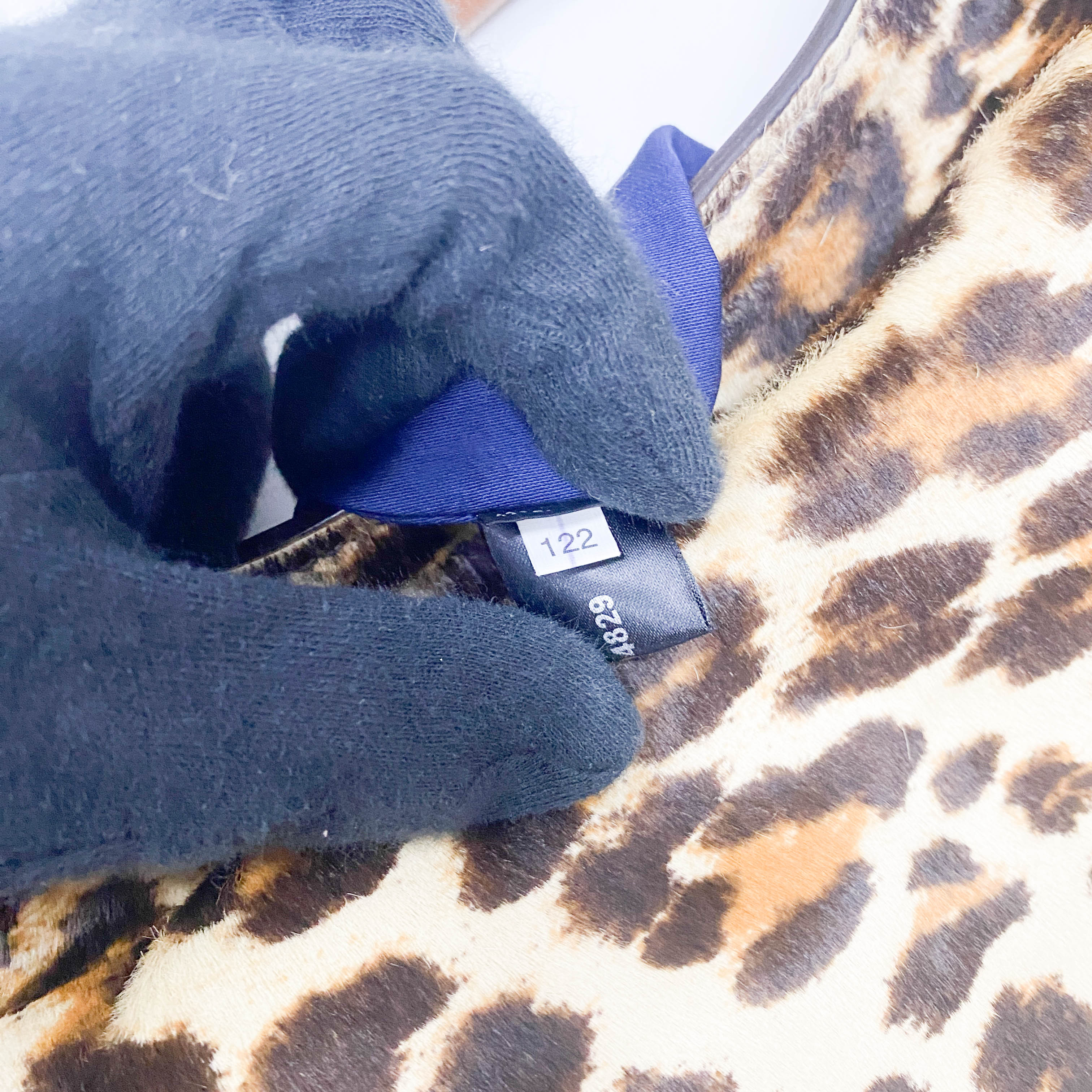 Blue Denim & Leopard Print Pony Hair Two Way Bag